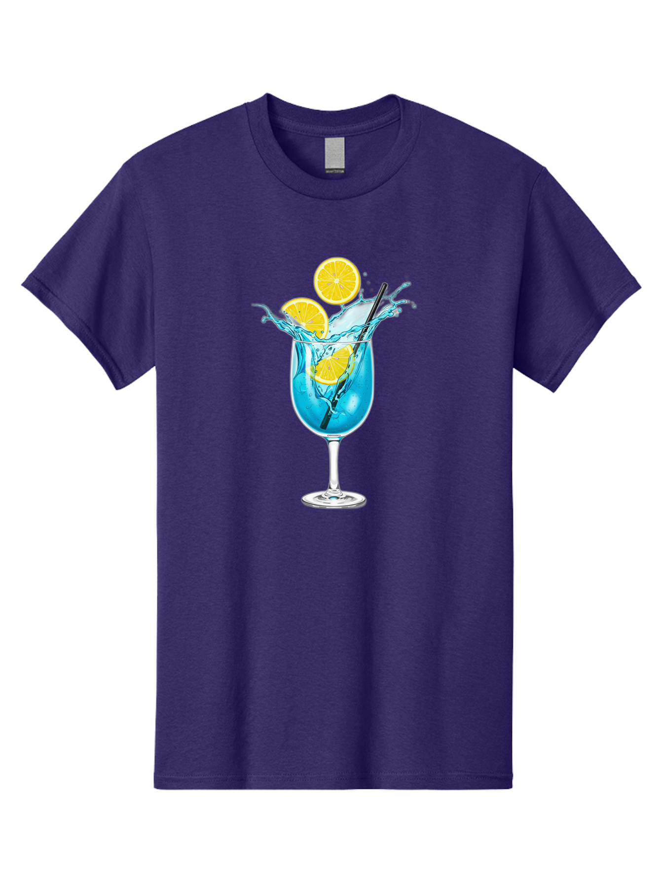 Blue-Cocktail Men'S Graphic Tee, 100% Cotton, Comfortable Casual Summer Wear, Machine Washable, Refreshing Cocktail, Blue Drink, Citrus Slices, Black Straw, Splashing Water, Summer Vibes, Cocktail Hour, Citrusy Flavors Bac641