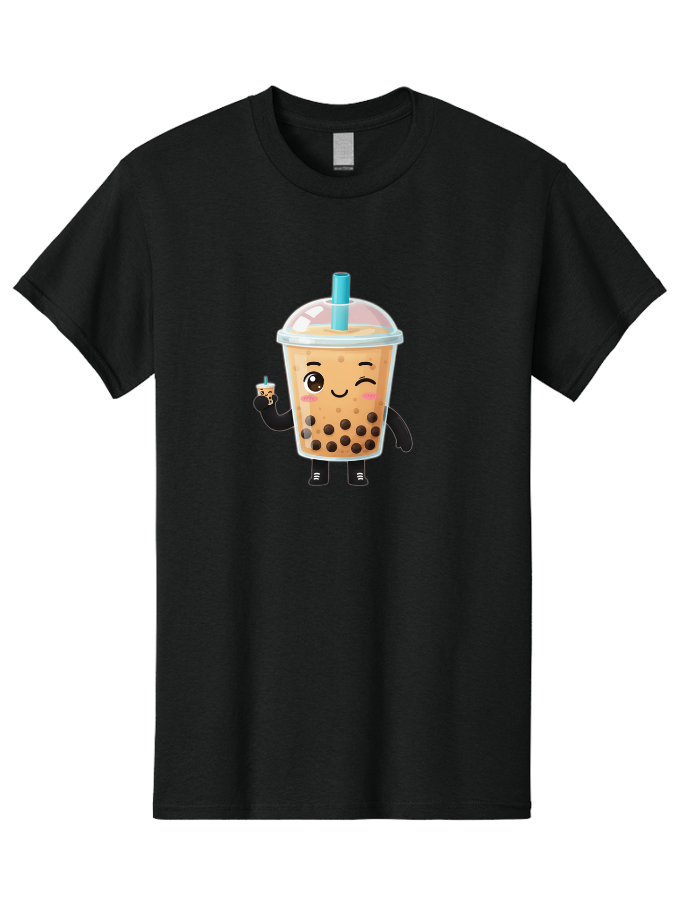 Boba-Character Men'S Graphic Tee, 100% Cotton, Comfortable Casual Summer Wear, Machine Washable, Boba Tea, Bubble Tea, Cute Character, Smiling Cup, Black Boba, Tea Drink, Beverage Character, Happy Face, Cartoon Style, Tea Lover Bac644