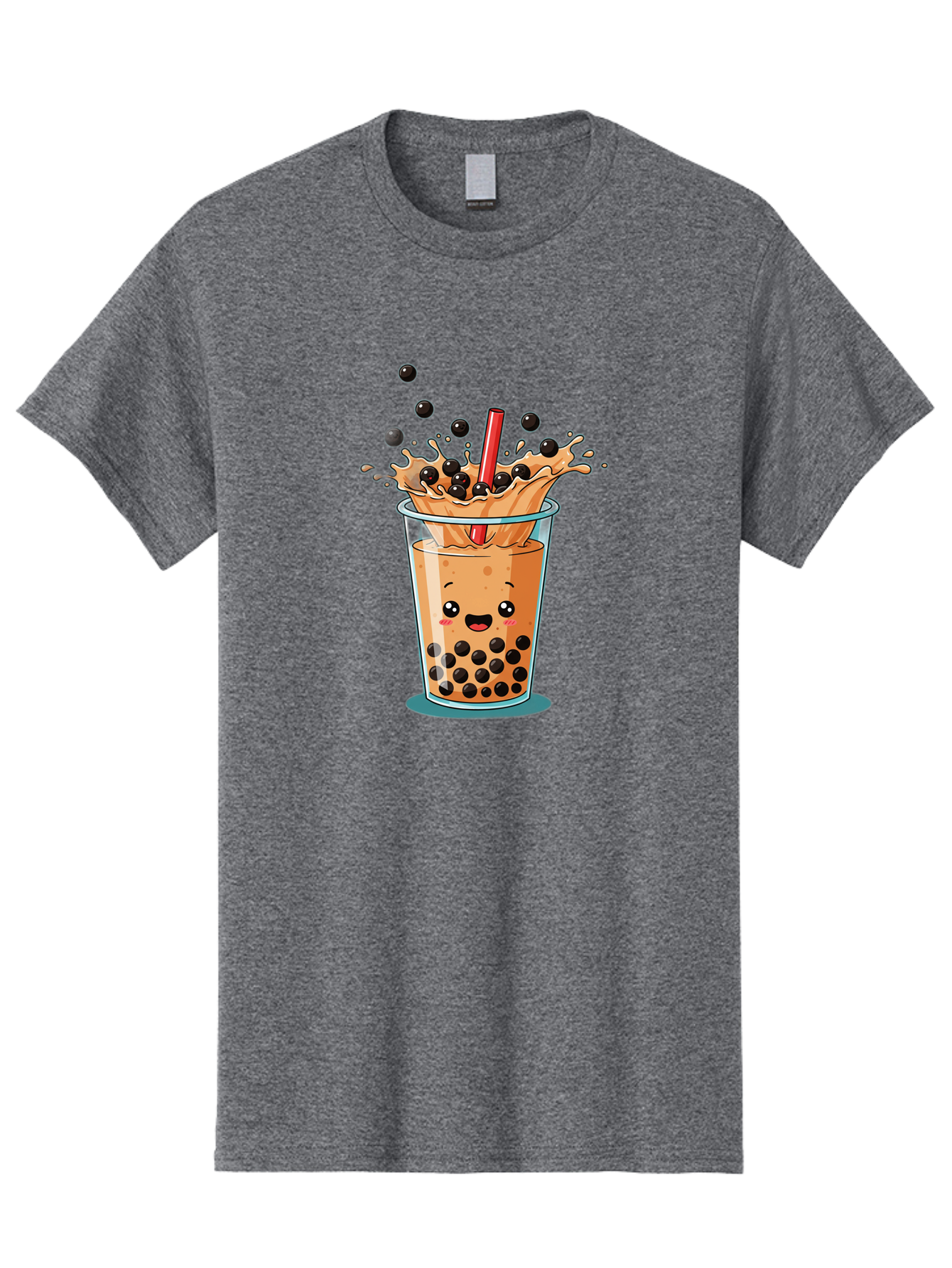 Boba-Drink Men'S Graphic Tee, 100% Cotton, Comfortable Casual Summer Wear, Machine Washable, Boba Tea, Milk Tea, Bubble Tea, Cartoon Illustration, Happy Face, Red Straw, Splashing Tapioca Pearls, Sweet Drink, Fun Beverage, Cute Design Bac646