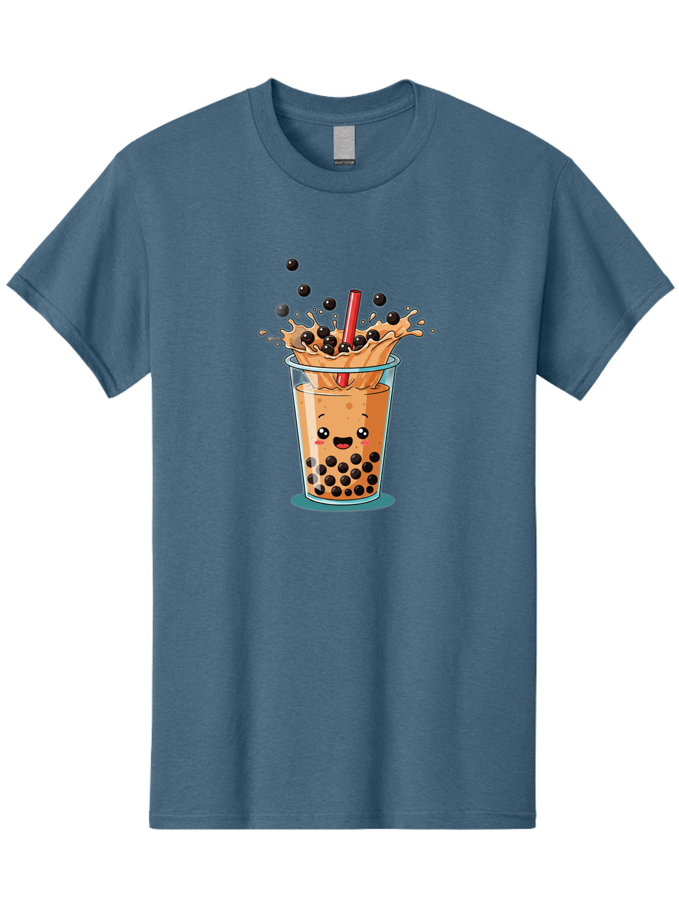 Boba-Drink Men'S Graphic Tee, 100% Cotton, Comfortable Casual Summer Wear, Machine Washable, Boba Tea, Milk Tea, Bubble Tea, Cartoon Illustration, Happy Face, Red Straw, Splashing Tapioca Pearls, Sweet Drink, Fun Beverage, Cute Design Bac646