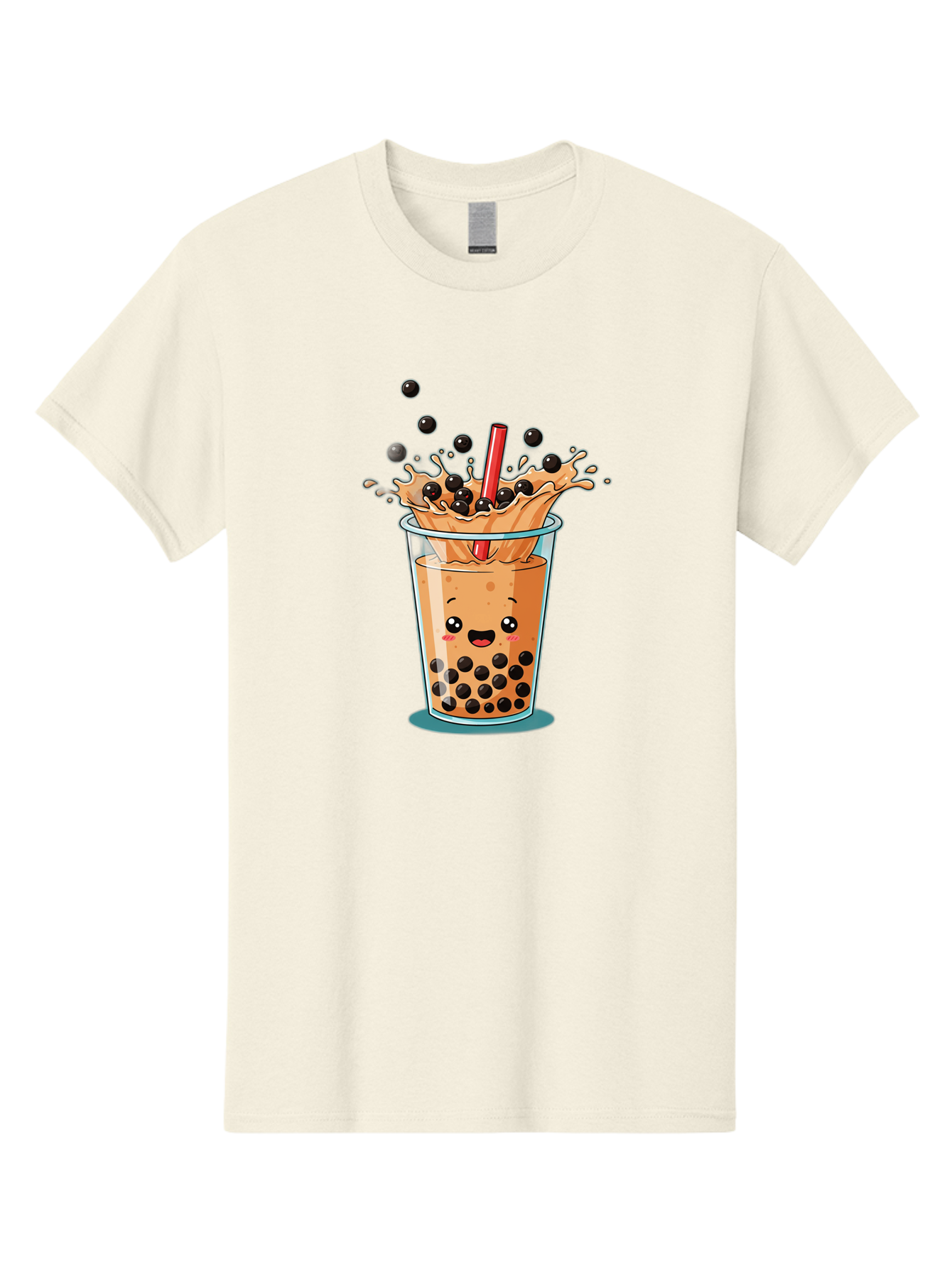Boba-Drink Men'S Graphic Tee, 100% Cotton, Comfortable Casual Summer Wear, Machine Washable, Boba Tea, Milk Tea, Bubble Tea, Cartoon Illustration, Happy Face, Red Straw, Splashing Tapioca Pearls, Sweet Drink, Fun Beverage, Cute Design Bac646