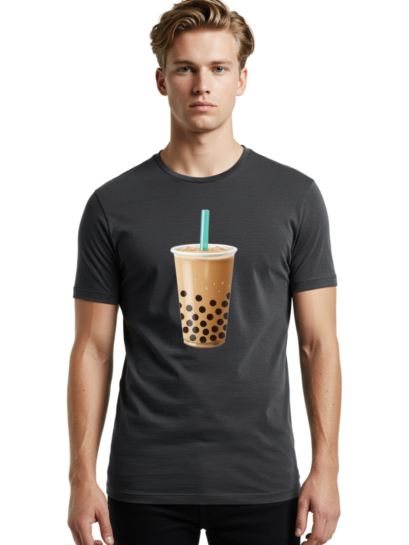 Boba-Milk-Tea Men'S Graphic Tee, 100% Cotton, Comfortable Casual Summer Wear, Machine Washable, Boba Tea, Bubble Milk Tea, Milk Tea, Tapioca Pearls, Iced Tea, Cold Brew, Refreshing Drink, Trendy Beverage, Blue Straw Bac649