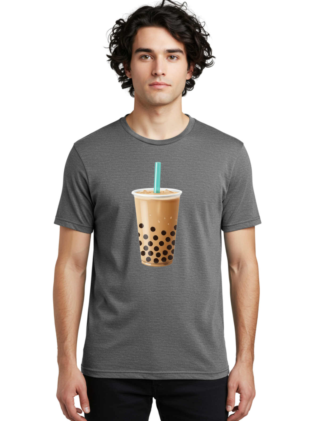 Boba-Milk-Tea Men'S Graphic Tee, 100% Cotton, Comfortable Casual Summer Wear, Machine Washable, Boba Tea, Bubble Milk Tea, Milk Tea, Tapioca Pearls, Iced Tea, Cold Brew, Refreshing Drink, Trendy Beverage, Blue Straw Bac649
