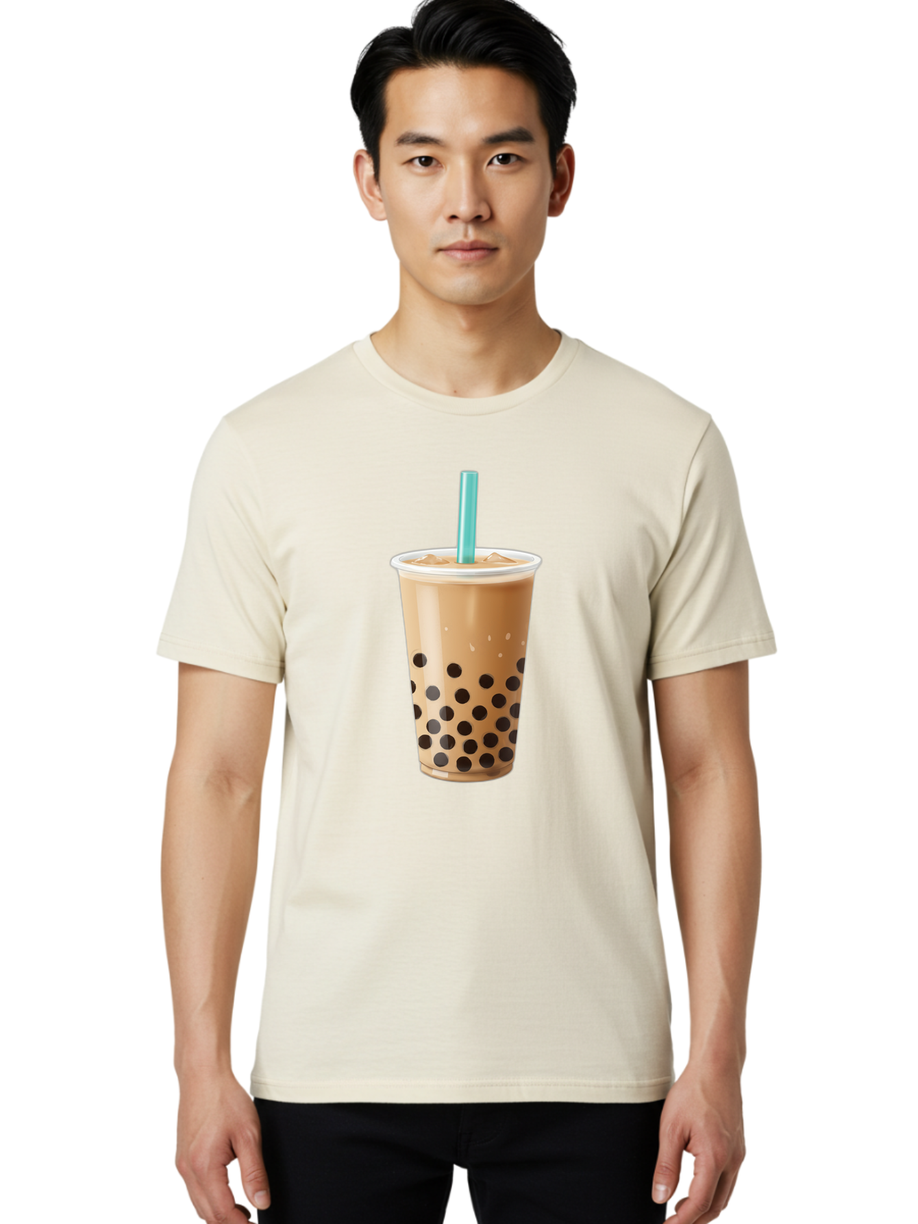 Boba-Milk-Tea Men'S Graphic Tee, 100% Cotton, Comfortable Casual Summer Wear, Machine Washable, Boba Tea, Bubble Milk Tea, Milk Tea, Tapioca Pearls, Iced Tea, Cold Brew, Refreshing Drink, Trendy Beverage, Blue Straw Bac649