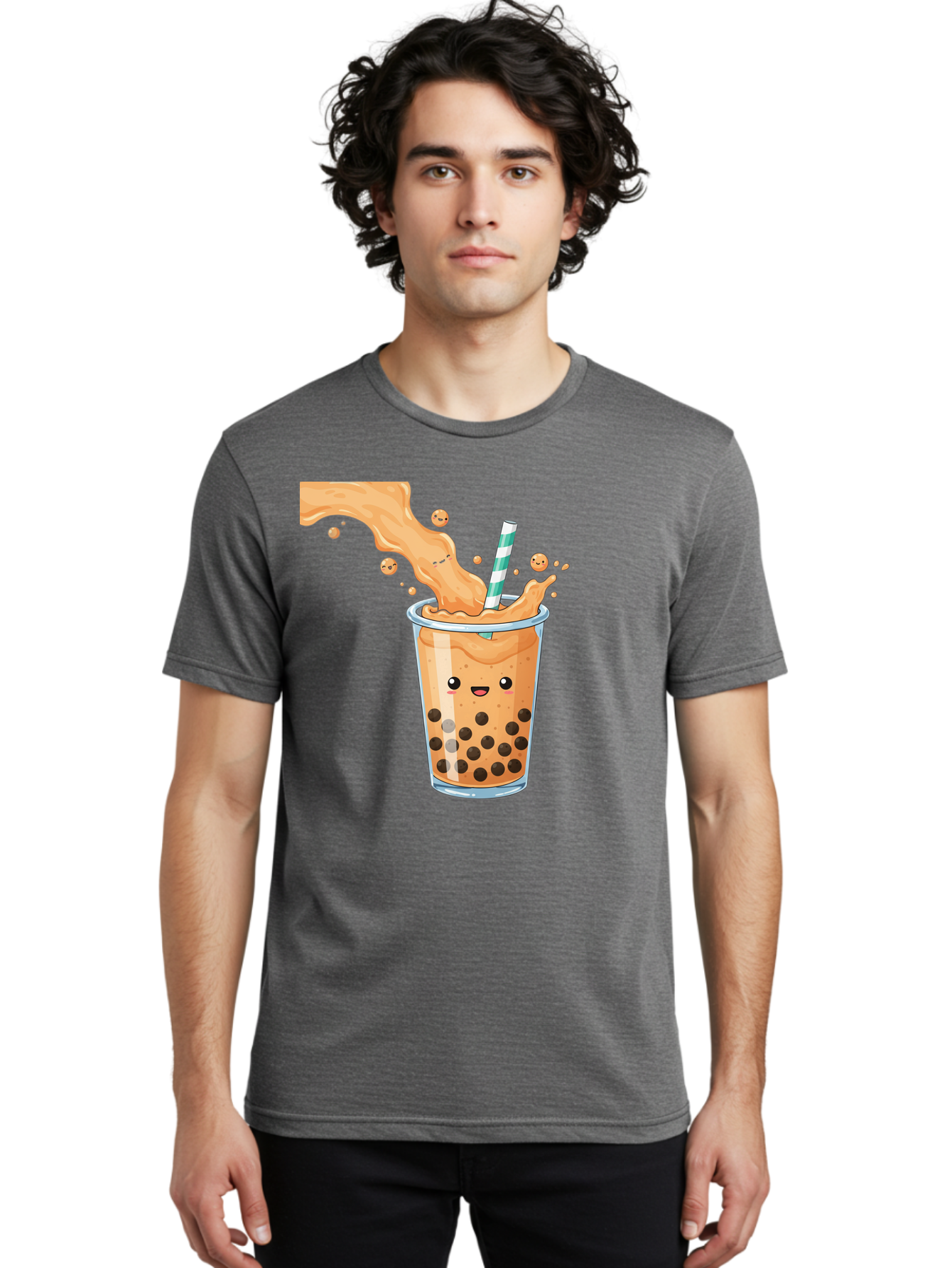 Boba-Tea-11 Men'S Graphic Tee, 100% Cotton, Comfortable Casual Summer Wear, Machine Washable, Boba Tea, Milk Tea, Bubble Tea, Tapioca Pearls, Cartoon Illustration, Refreshing Drink, Tea Time, Kawaii Culture, Fun Beverage Bac652