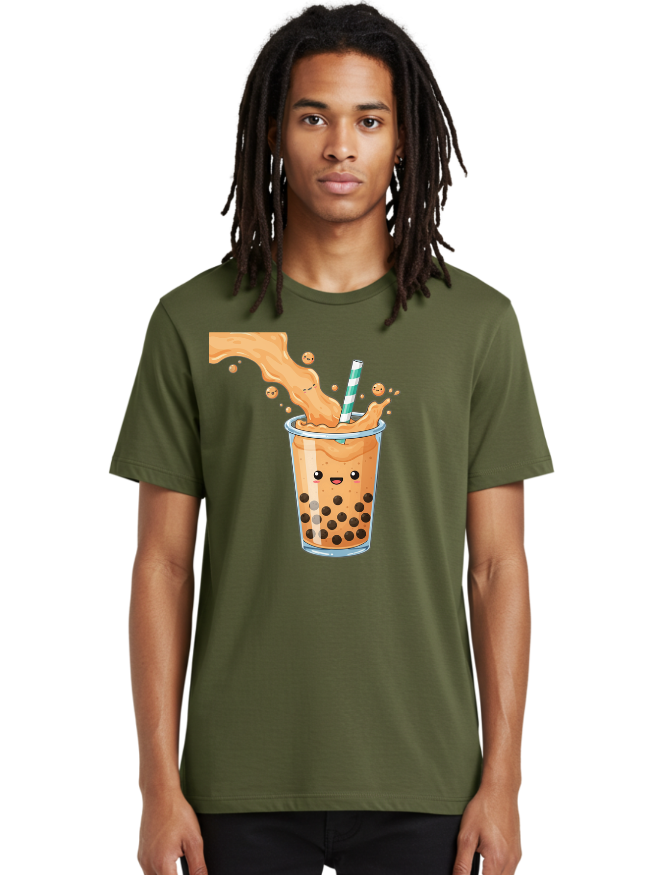 Boba-Tea-11 Men'S Graphic Tee, 100% Cotton, Comfortable Casual Summer Wear, Machine Washable, Boba Tea, Milk Tea, Bubble Tea, Tapioca Pearls, Cartoon Illustration, Refreshing Drink, Tea Time, Kawaii Culture, Fun Beverage Bac652