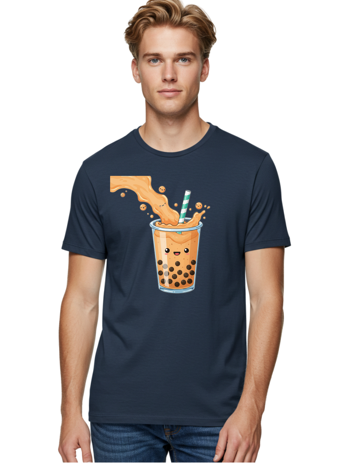 Boba-Tea-11 Men'S Graphic Tee, 100% Cotton, Comfortable Casual Summer Wear, Machine Washable, Boba Tea, Milk Tea, Bubble Tea, Tapioca Pearls, Cartoon Illustration, Refreshing Drink, Tea Time, Kawaii Culture, Fun Beverage Bac652