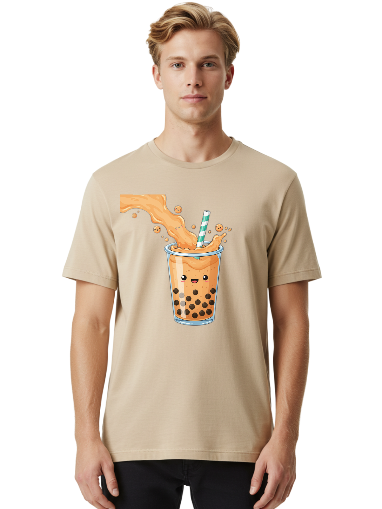 Boba-Tea-11 Men'S Graphic Tee, 100% Cotton, Comfortable Casual Summer Wear, Machine Washable, Boba Tea, Milk Tea, Bubble Tea, Tapioca Pearls, Cartoon Illustration, Refreshing Drink, Tea Time, Kawaii Culture, Fun Beverage Bac652