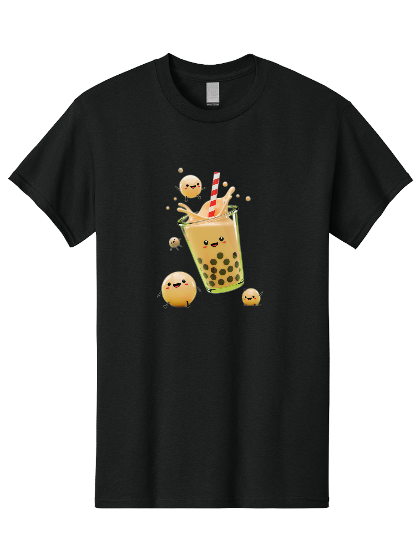 Boba-Tea-12 Men'S Graphic Tee, 100% Cotton, Comfortable Casual Summer Wear, Machine Washable, Bubble Tea Drink, Cartoon Bubbles, Smiling Faces, Fun Beverage, Playful Illustration, Boba Tea, Happy Characters, Animated Drink Bac653