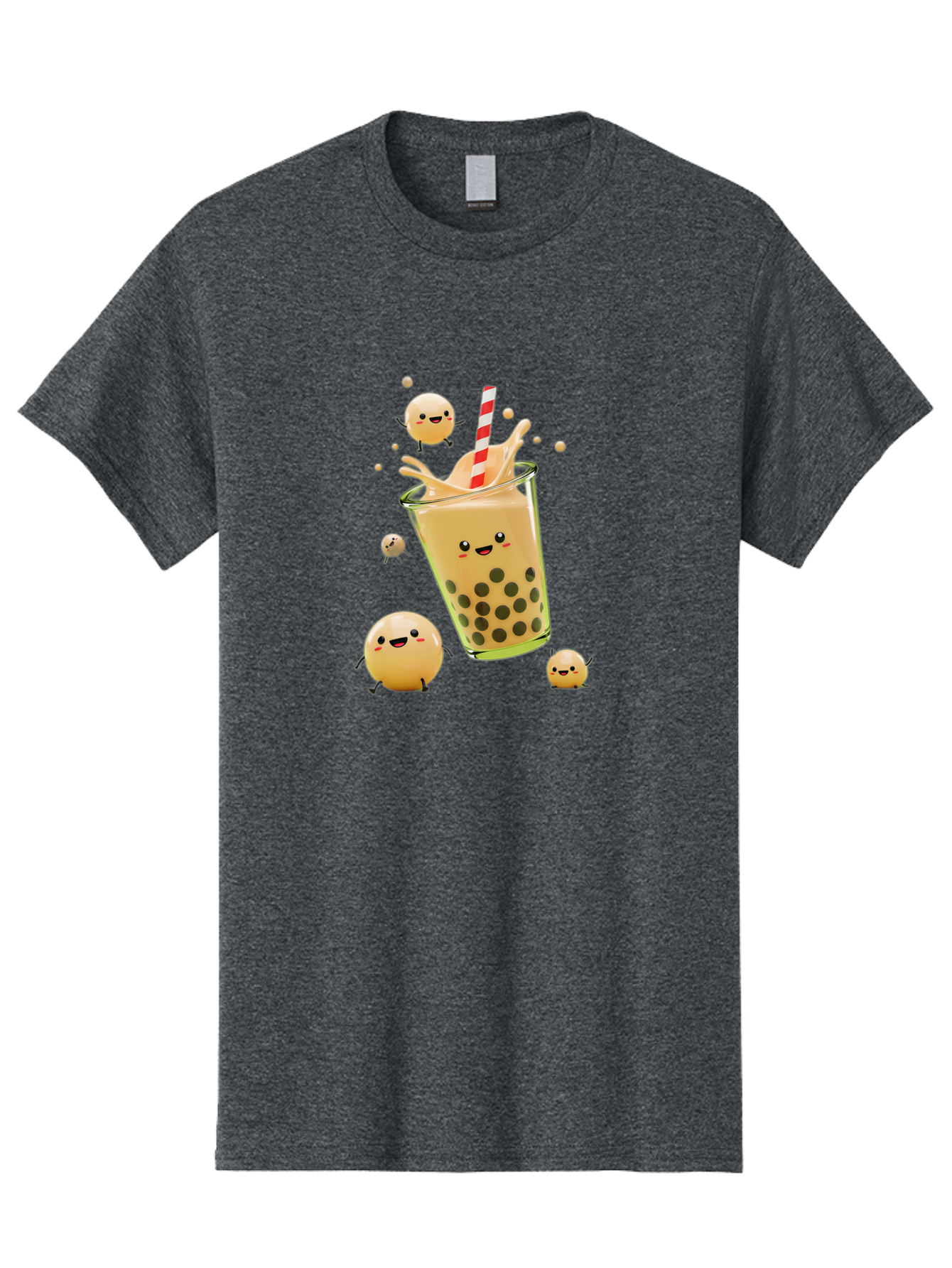 Boba-Tea-12 Men'S Graphic Tee, 100% Cotton, Comfortable Casual Summer Wear, Machine Washable, Bubble Tea Drink, Cartoon Bubbles, Smiling Faces, Fun Beverage, Playful Illustration, Boba Tea, Happy Characters, Animated Drink Bac653
