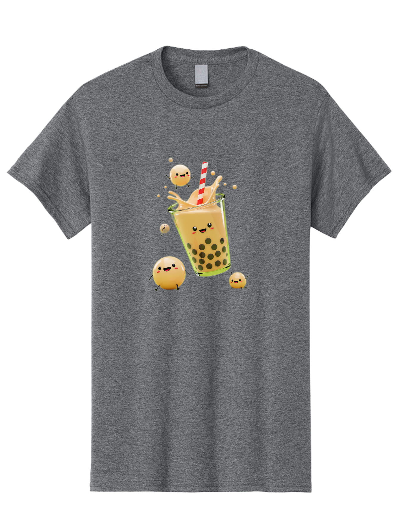 Boba-Tea-12 Men'S Graphic Tee, 100% Cotton, Comfortable Casual Summer Wear, Machine Washable, Bubble Tea Drink, Cartoon Bubbles, Smiling Faces, Fun Beverage, Playful Illustration, Boba Tea, Happy Characters, Animated Drink Bac653