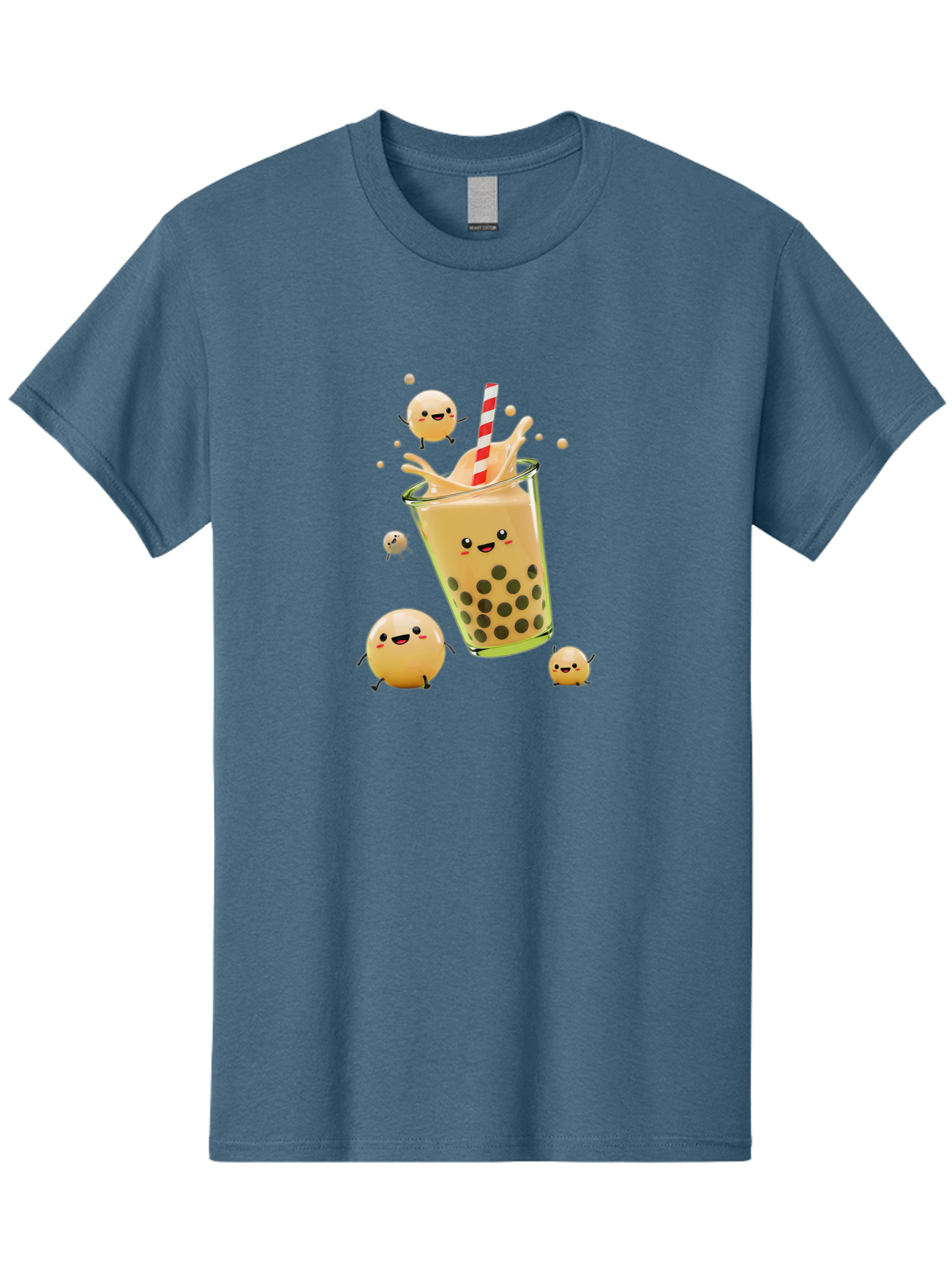 Boba-Tea-12 Men'S Graphic Tee, 100% Cotton, Comfortable Casual Summer Wear, Machine Washable, Bubble Tea Drink, Cartoon Bubbles, Smiling Faces, Fun Beverage, Playful Illustration, Boba Tea, Happy Characters, Animated Drink Bac653