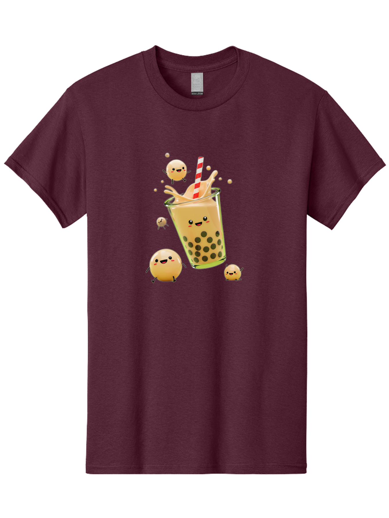 Boba-Tea-12 Men'S Graphic Tee, 100% Cotton, Comfortable Casual Summer Wear, Machine Washable, Bubble Tea Drink, Cartoon Bubbles, Smiling Faces, Fun Beverage, Playful Illustration, Boba Tea, Happy Characters, Animated Drink Bac653