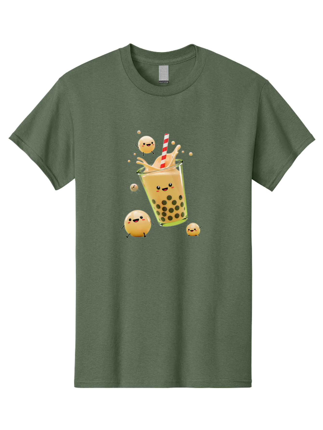 Boba-Tea-12 Men'S Graphic Tee, 100% Cotton, Comfortable Casual Summer Wear, Machine Washable, Bubble Tea Drink, Cartoon Bubbles, Smiling Faces, Fun Beverage, Playful Illustration, Boba Tea, Happy Characters, Animated Drink Bac653