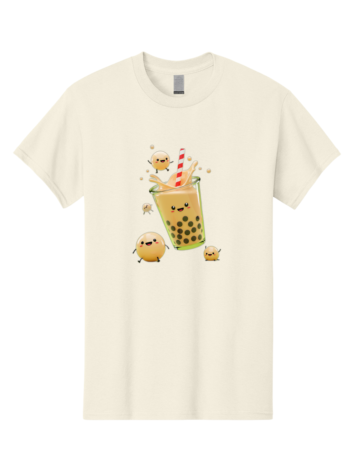 Boba-Tea-12 Men'S Graphic Tee, 100% Cotton, Comfortable Casual Summer Wear, Machine Washable, Bubble Tea Drink, Cartoon Bubbles, Smiling Faces, Fun Beverage, Playful Illustration, Boba Tea, Happy Characters, Animated Drink Bac653