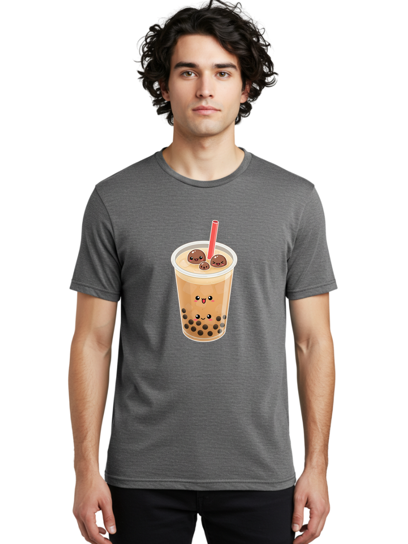 Boba-Tea-13 Men'S Graphic Tee, 100% Cotton, Comfortable Casual Summer Wear, Machine Washable, Boba Tea, Bubble Tea, Cartoon Drink, Cute Beverage, Milky Tea, Tea Time, Boba Pearls, Sweet Treat, Cartoon Style, Adorable Drink, Tasty Boba, Bac654