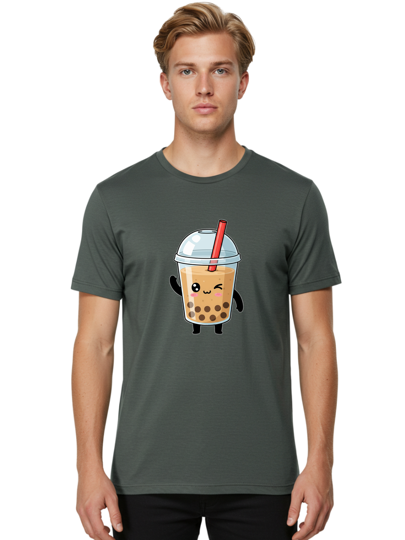 Boba-Tea-14 Men'S Graphic Tee, 100% Cotton, Comfortable Casual Summer Wear, Machine Washable, Cute Boba Tea, Kawaii Boba, Iced Tea, Bubble Tea, Boba Drink, Milk Tea, Cartoon Character, Adorable Beverage, Fun Drink Bac655