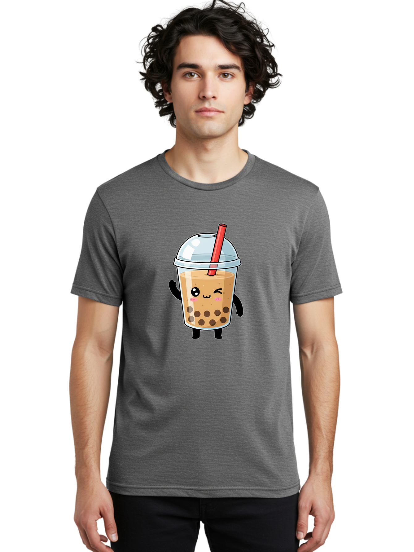 Boba-Tea-14 Men'S Graphic Tee, 100% Cotton, Comfortable Casual Summer Wear, Machine Washable, Cute Boba Tea, Kawaii Boba, Iced Tea, Bubble Tea, Boba Drink, Milk Tea, Cartoon Character, Adorable Beverage, Fun Drink Bac655