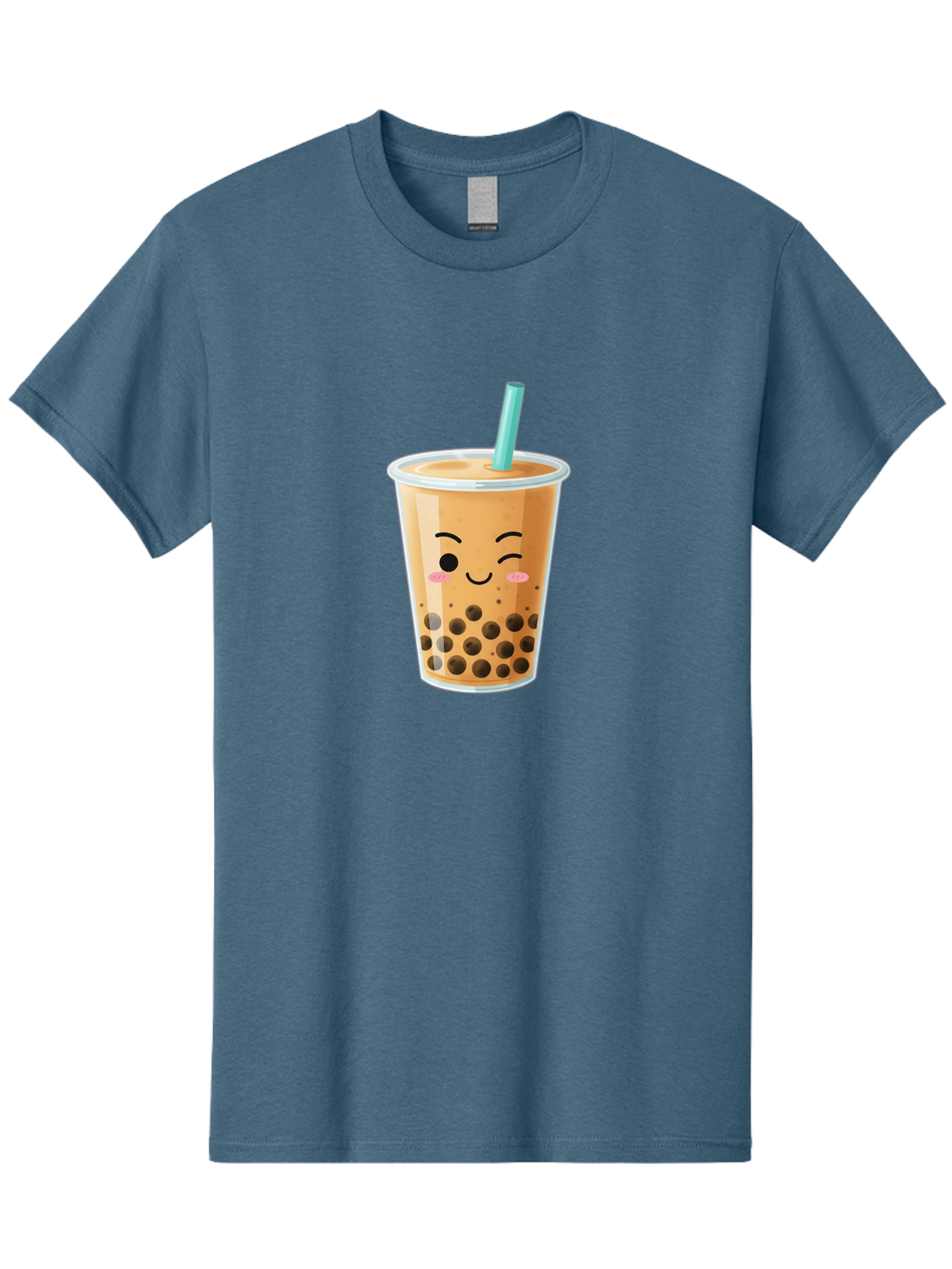Boba-Tea-15 Men'S Graphic Tee, 100% Cotton, Comfortable Casual Summer Wear, Machine Washable, Boba Tea, Milk Tea, Bubble Tea, Kawaii Drink, Cute Straw, Plastic Cup, Black Boba, Tea Time, Winking Face, Rosy Cheeks, Black Boba Pearls, Bac656