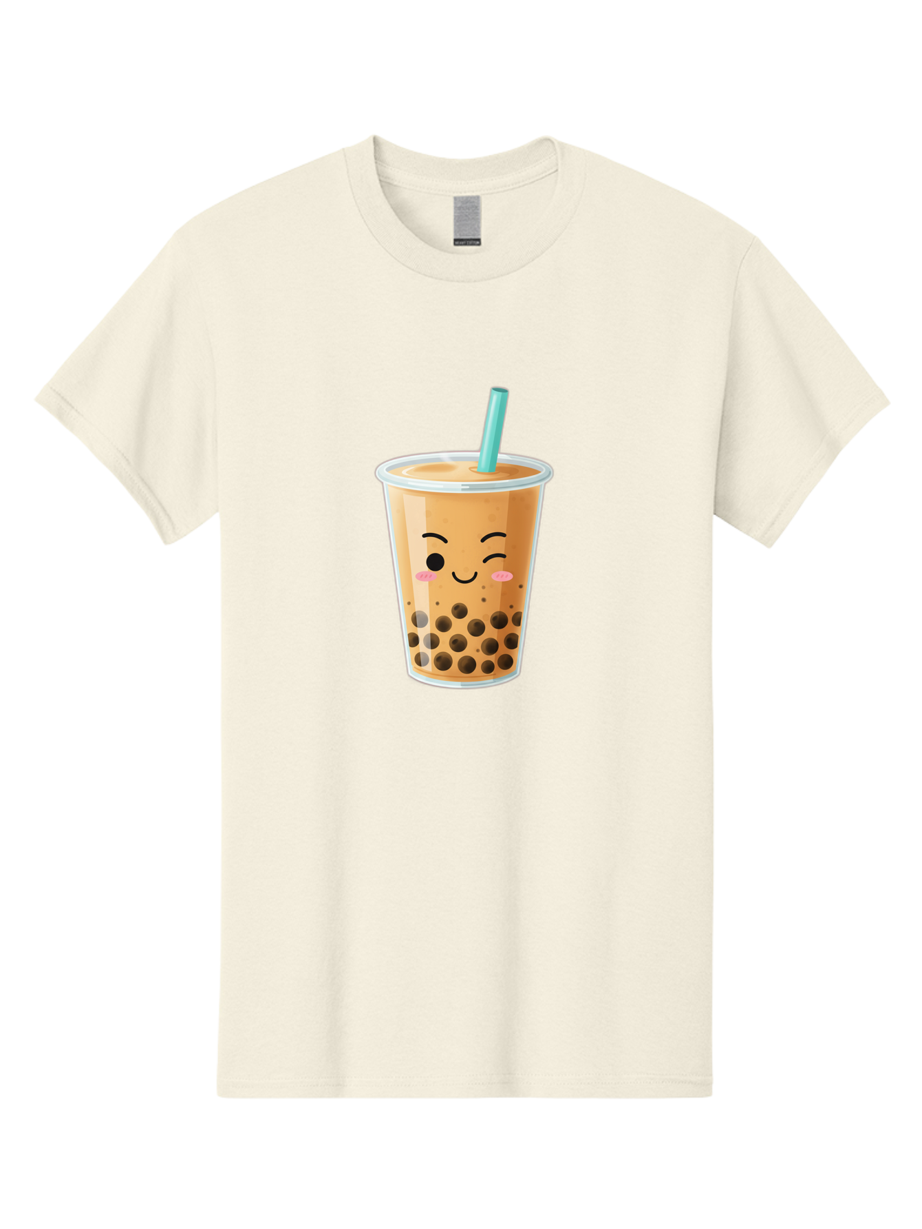 Boba-Tea-15 Men'S Graphic Tee, 100% Cotton, Comfortable Casual Summer Wear, Machine Washable, Boba Tea, Milk Tea, Bubble Tea, Kawaii Drink, Cute Straw, Plastic Cup, Black Boba, Tea Time, Winking Face, Rosy Cheeks, Black Boba Pearls, Bac656