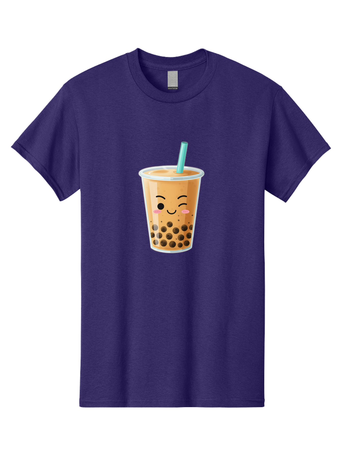 Boba-Tea-15 Men'S Graphic Tee, 100% Cotton, Comfortable Casual Summer Wear, Machine Washable, Boba Tea, Milk Tea, Bubble Tea, Kawaii Drink, Cute Straw, Plastic Cup, Black Boba, Tea Time, Winking Face, Rosy Cheeks, Black Boba Pearls, Bac656