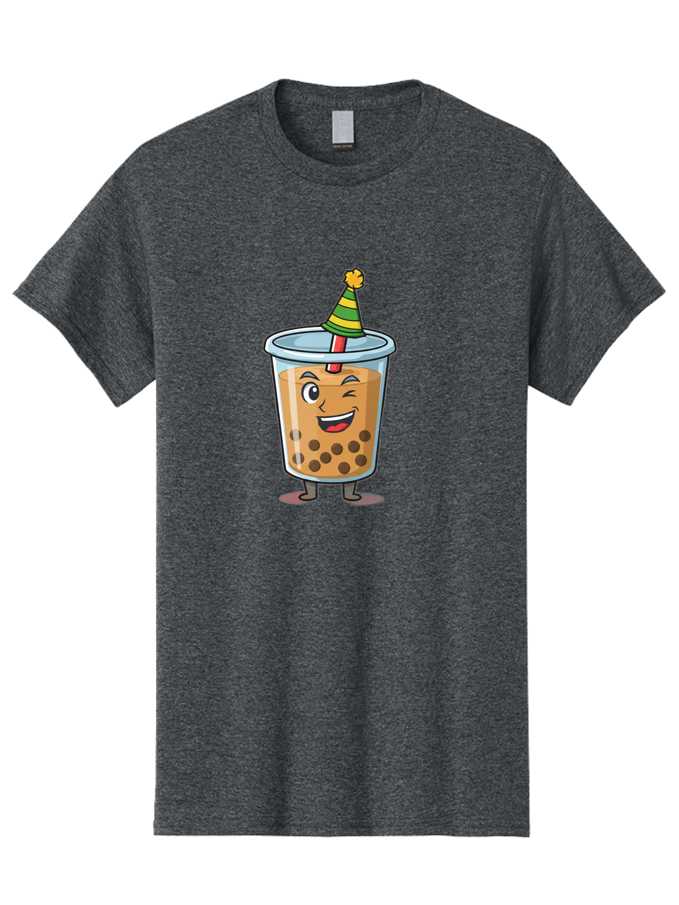 Boba-Tea-17 Men'S Graphic Tee, 100% Cotton, Comfortable Casual Summer Wear, Machine Washable, Cartoon Bubble Tea, Party Hat, Festive Boba, Smiling Drink, Fun Beverage, Animated Character, Cute Boba Tea Bac658