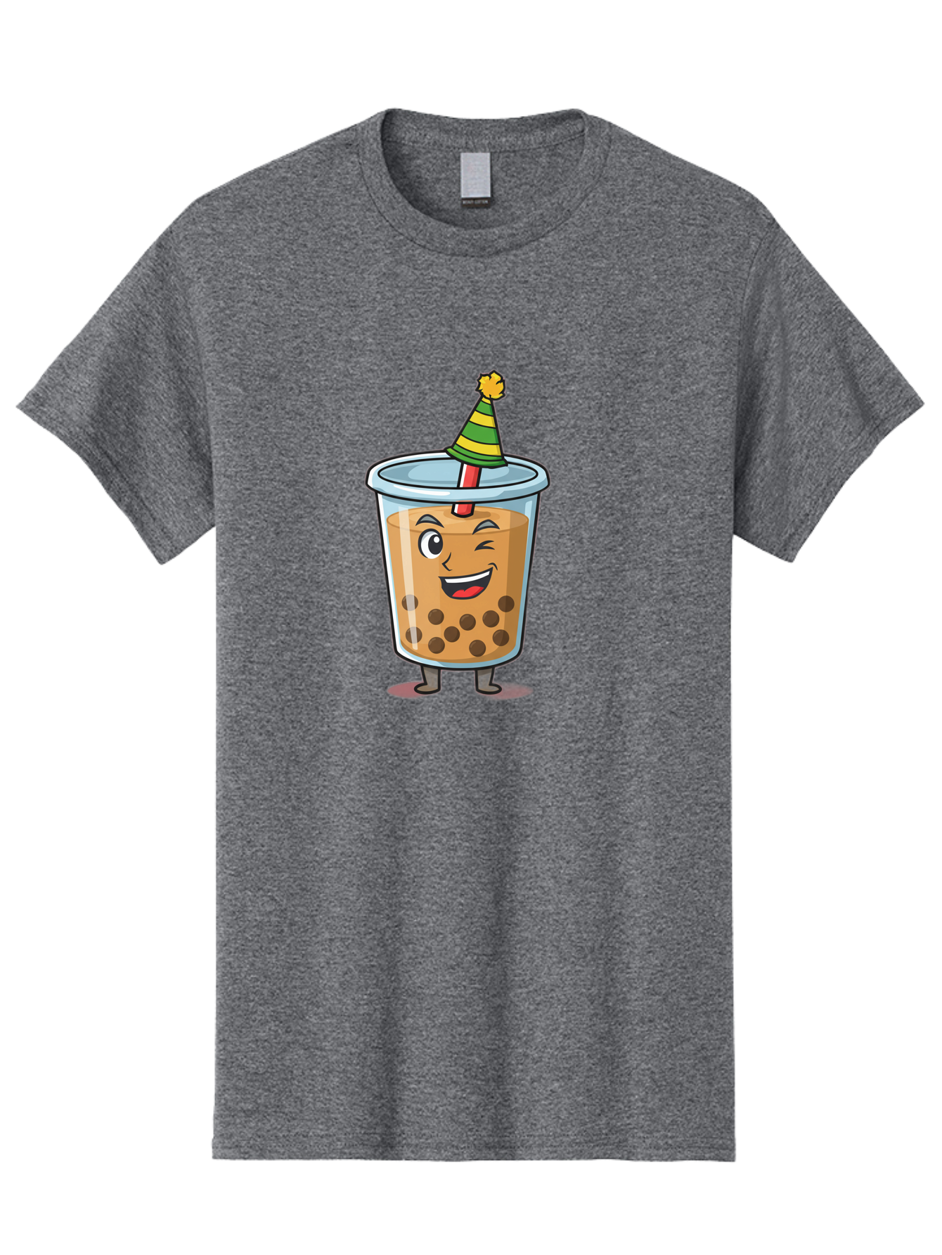 Boba-Tea-17 Men'S Graphic Tee, 100% Cotton, Comfortable Casual Summer Wear, Machine Washable, Cartoon Bubble Tea, Party Hat, Festive Boba, Smiling Drink, Fun Beverage, Animated Character, Cute Boba Tea Bac658