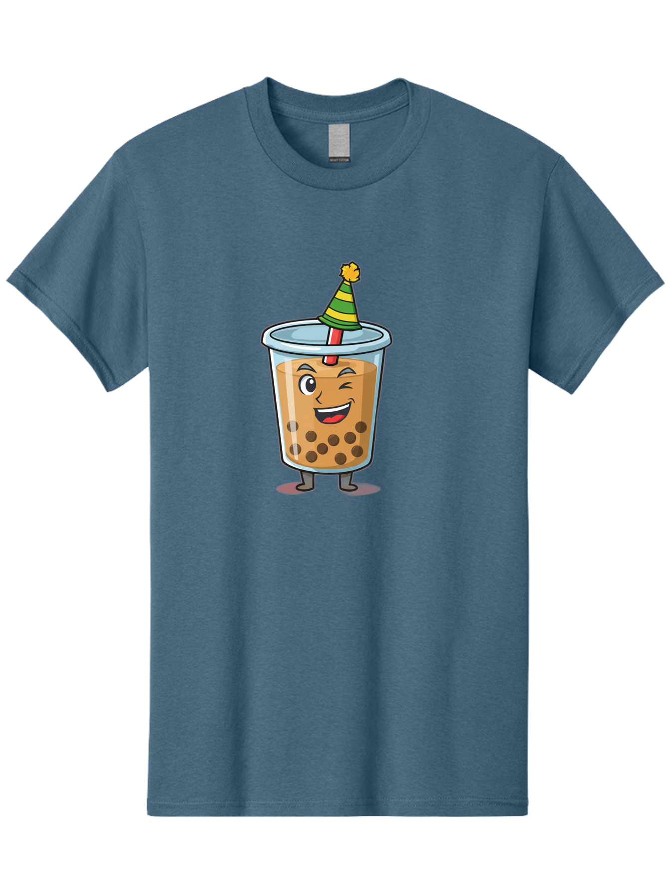 Boba-Tea-17 Men'S Graphic Tee, 100% Cotton, Comfortable Casual Summer Wear, Machine Washable, Cartoon Bubble Tea, Party Hat, Festive Boba, Smiling Drink, Fun Beverage, Animated Character, Cute Boba Tea Bac658
