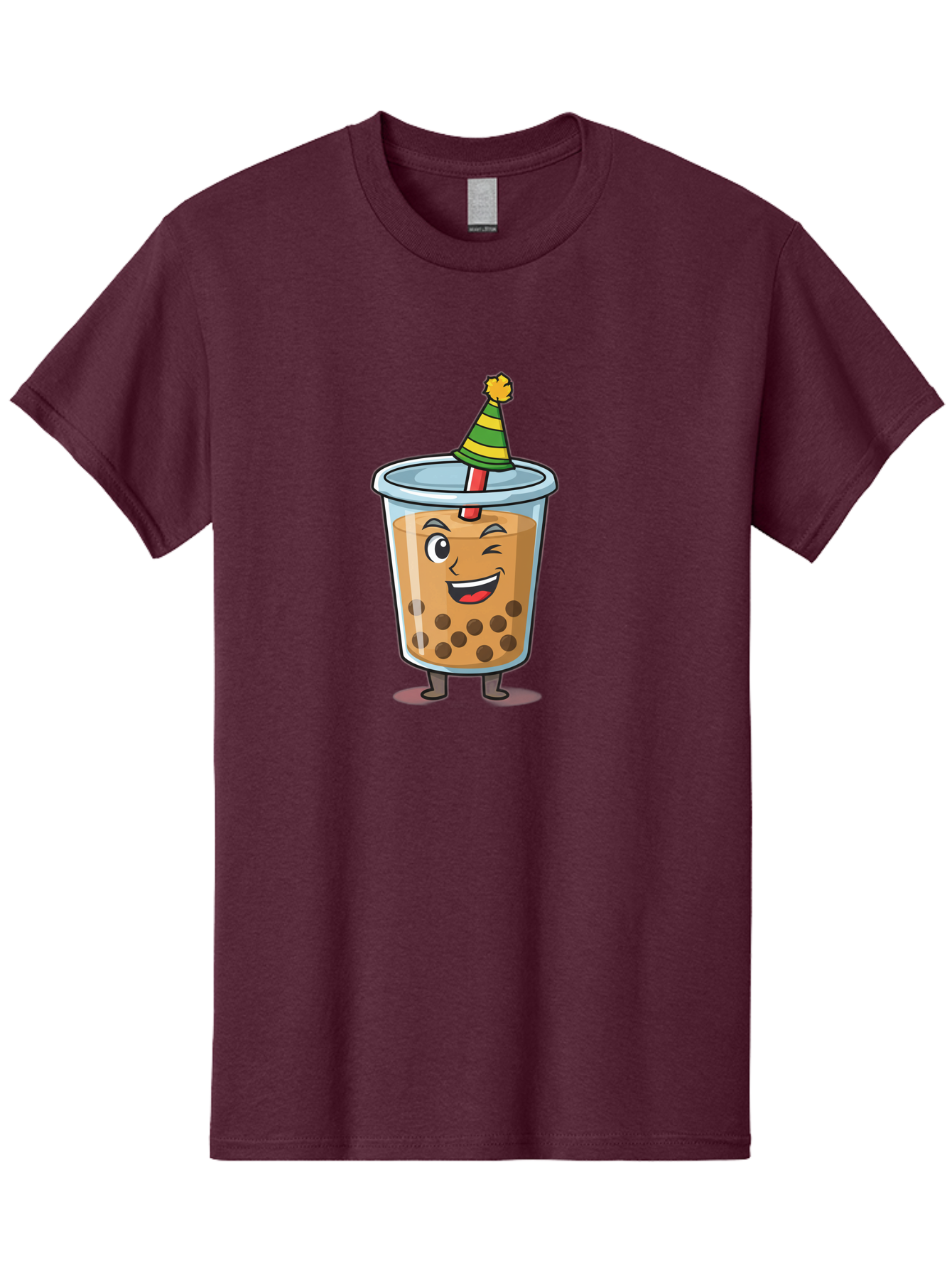 Boba-Tea-17 Men'S Graphic Tee, 100% Cotton, Comfortable Casual Summer Wear, Machine Washable, Cartoon Bubble Tea, Party Hat, Festive Boba, Smiling Drink, Fun Beverage, Animated Character, Cute Boba Tea Bac658