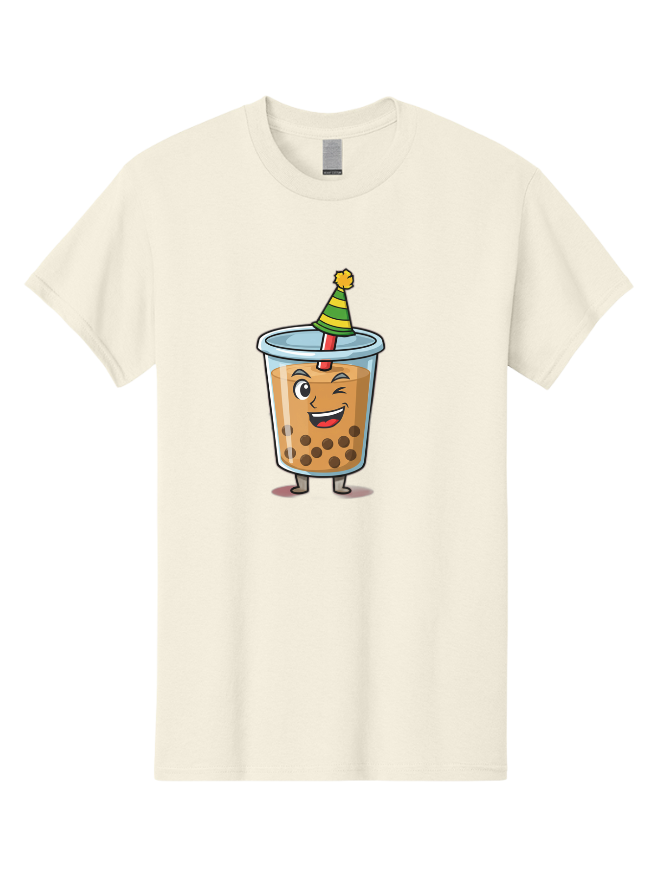 Boba-Tea-17 Men'S Graphic Tee, 100% Cotton, Comfortable Casual Summer Wear, Machine Washable, Cartoon Bubble Tea, Party Hat, Festive Boba, Smiling Drink, Fun Beverage, Animated Character, Cute Boba Tea Bac658