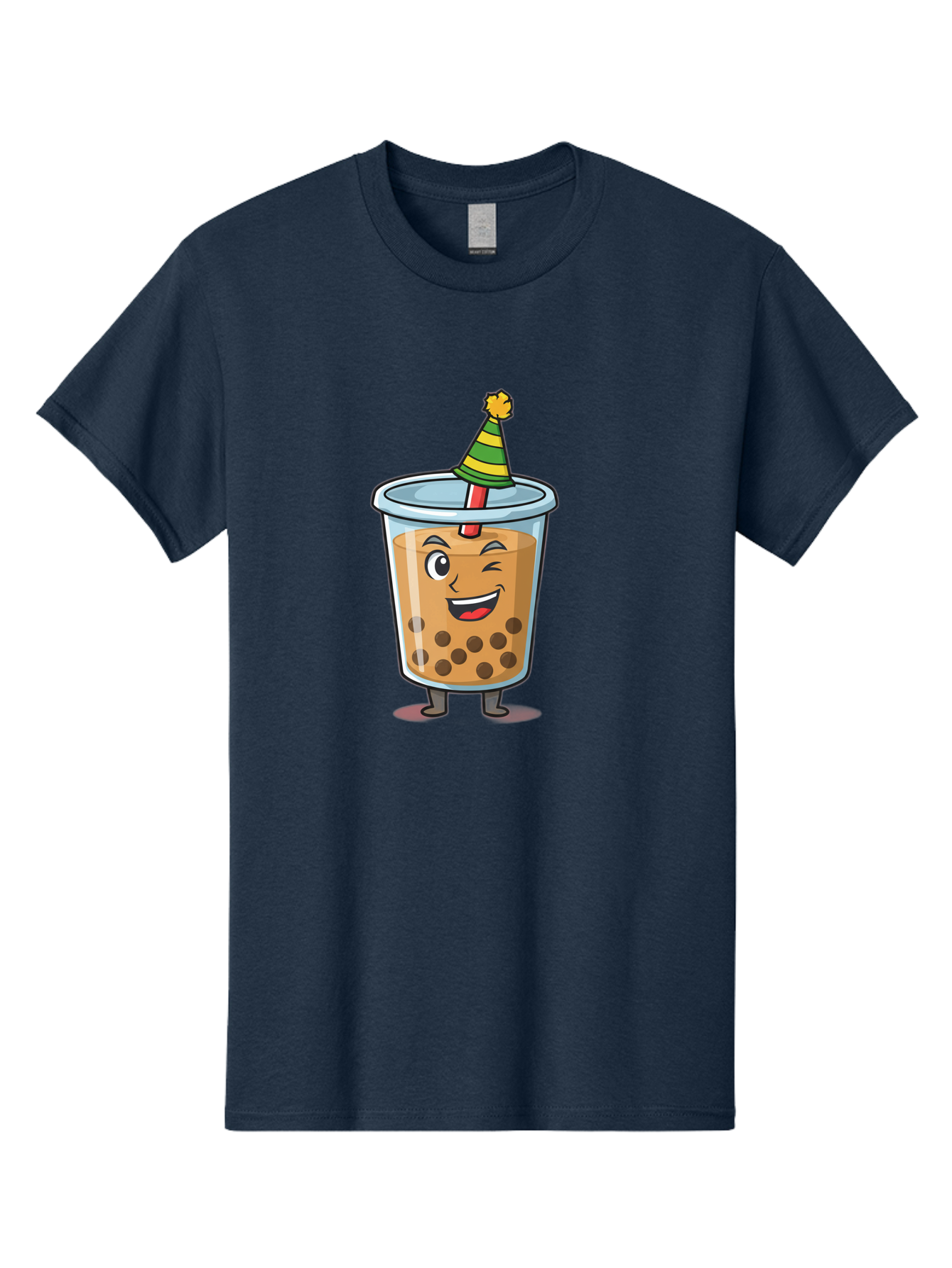 Boba-Tea-17 Men'S Graphic Tee, 100% Cotton, Comfortable Casual Summer Wear, Machine Washable, Cartoon Bubble Tea, Party Hat, Festive Boba, Smiling Drink, Fun Beverage, Animated Character, Cute Boba Tea Bac658