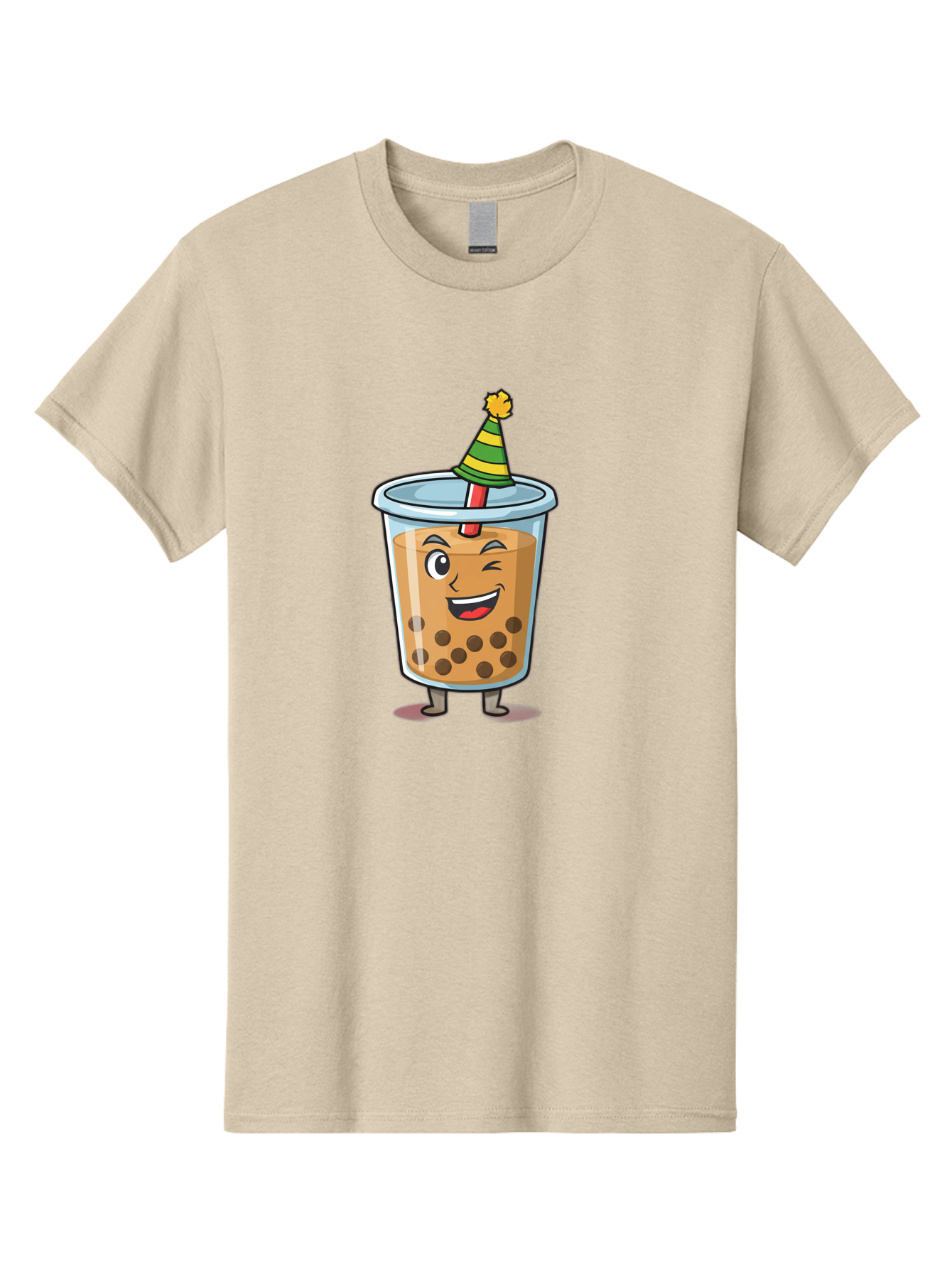 Boba-Tea-17 Men'S Graphic Tee, 100% Cotton, Comfortable Casual Summer Wear, Machine Washable, Cartoon Bubble Tea, Party Hat, Festive Boba, Smiling Drink, Fun Beverage, Animated Character, Cute Boba Tea Bac658