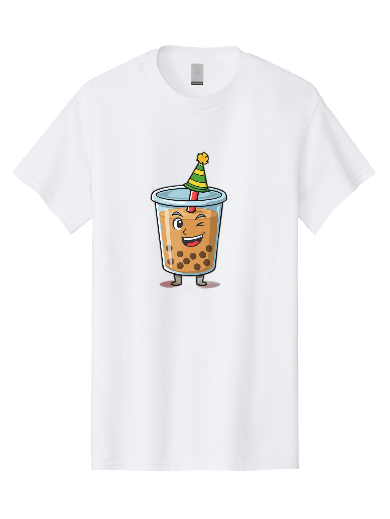 Boba-Tea-17 Men'S Graphic Tee, 100% Cotton, Comfortable Casual Summer Wear, Machine Washable, Cartoon Bubble Tea, Party Hat, Festive Boba, Smiling Drink, Fun Beverage, Animated Character, Cute Boba Tea Bac658