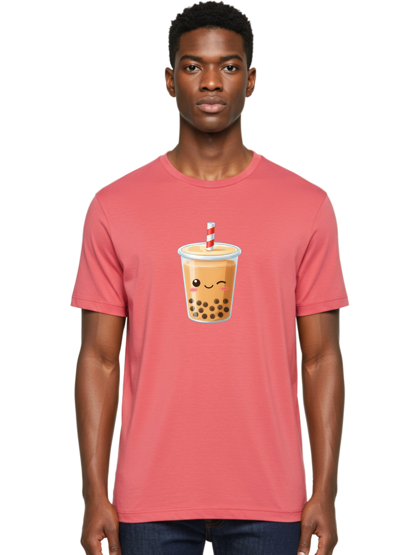 Boba-Tea-18 Men'S Graphic Tee, 100% Cotton, Comfortable Casual Summer Wear, Machine Washable, Boba Tea, Milk Tea, Cartoon Character, Cute Drink, Bubble Tea With Straw, Smiling Face, Adorable Beverage, Boba, Tea Lover Bac659