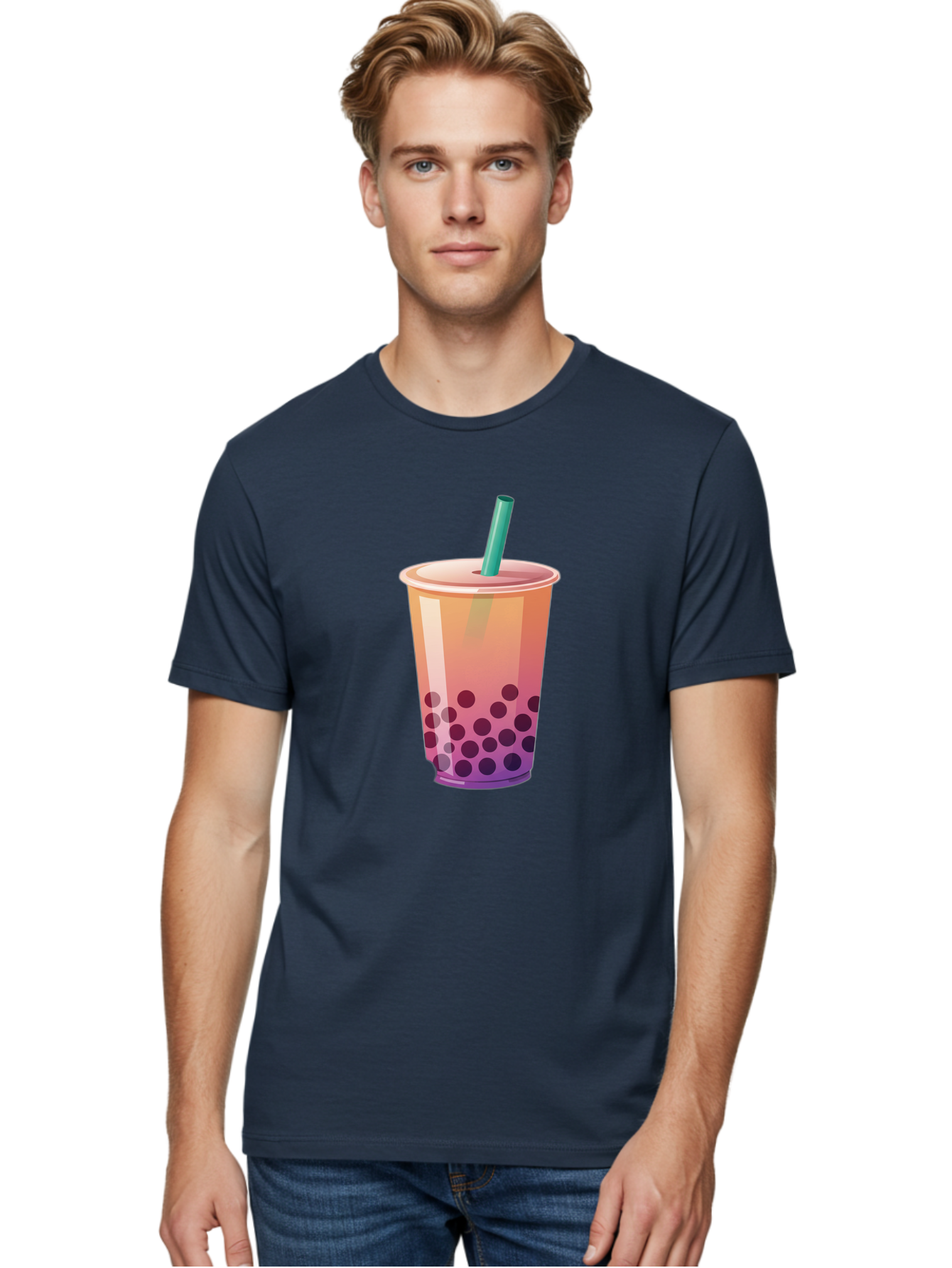 Boba-Tea-3 Men'S Graphic Tee, 100% Cotton, Comfortable Casual Summer Wear, Machine Washable, Bubble Tea, Boba Tea, Pink Tea, Straw, Tapioca Pearls, Milk Tea, Tea Drink, Refreshing Beverage, Sweet Treat Bac661