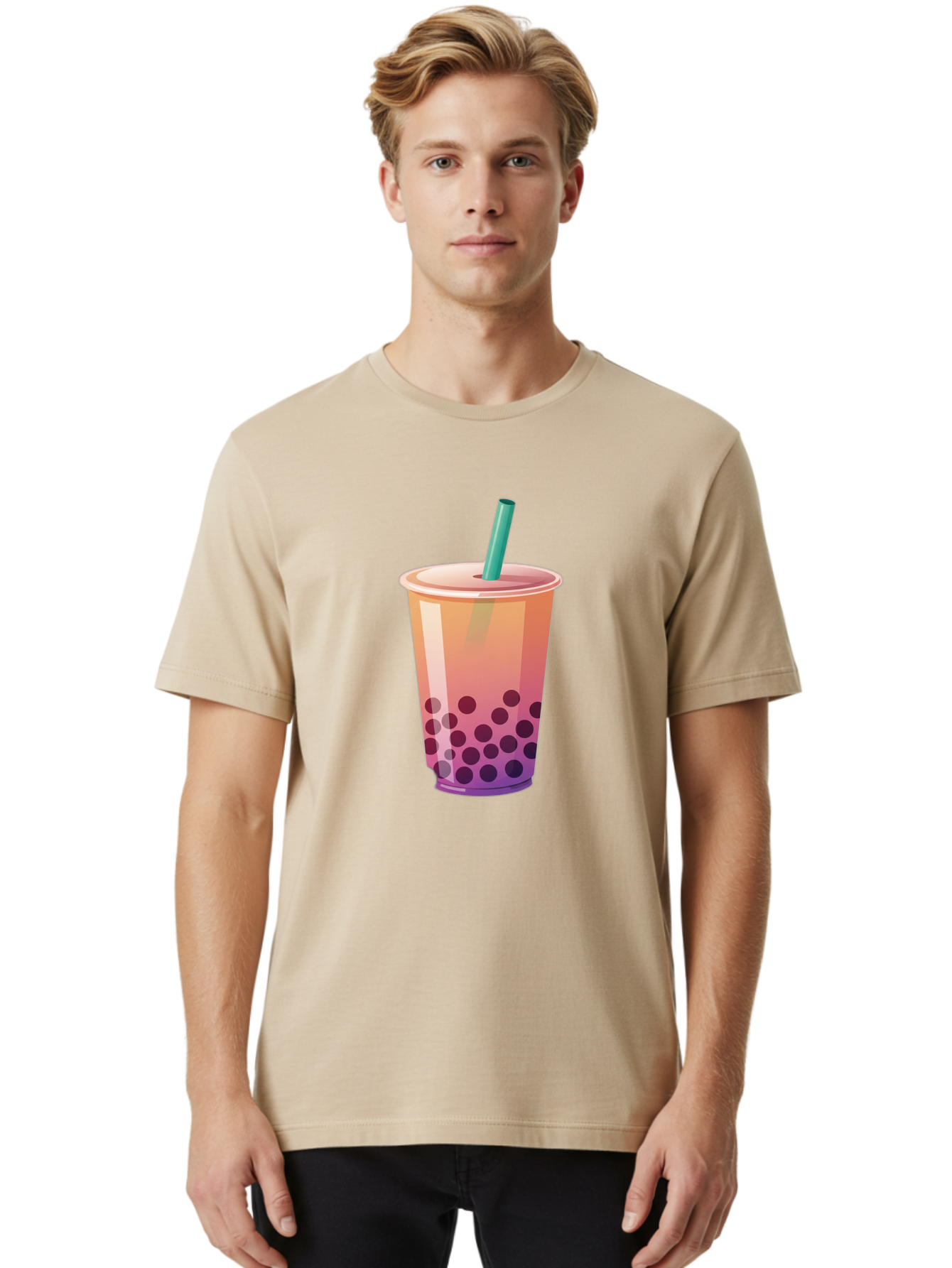 Boba-Tea-3 Men'S Graphic Tee, 100% Cotton, Comfortable Casual Summer Wear, Machine Washable, Bubble Tea, Boba Tea, Pink Tea, Straw, Tapioca Pearls, Milk Tea, Tea Drink, Refreshing Beverage, Sweet Treat Bac661