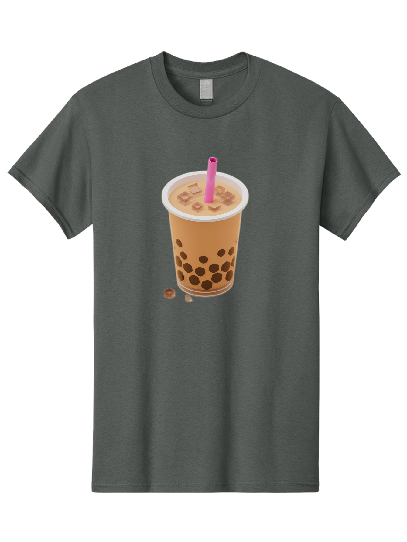 Boba-Tea-4 Men'S Graphic Tee, 100% Cotton, Comfortable Casual Summer Wear, Machine Washable, Boba Milk Tea, Bubble Tea, Milktea, Tapioca Pearls, Coffee Drink, Tea Beverage, Pink Straw, Brown Cubes, Trendy Drink, Refreshing Beverage, Bac662