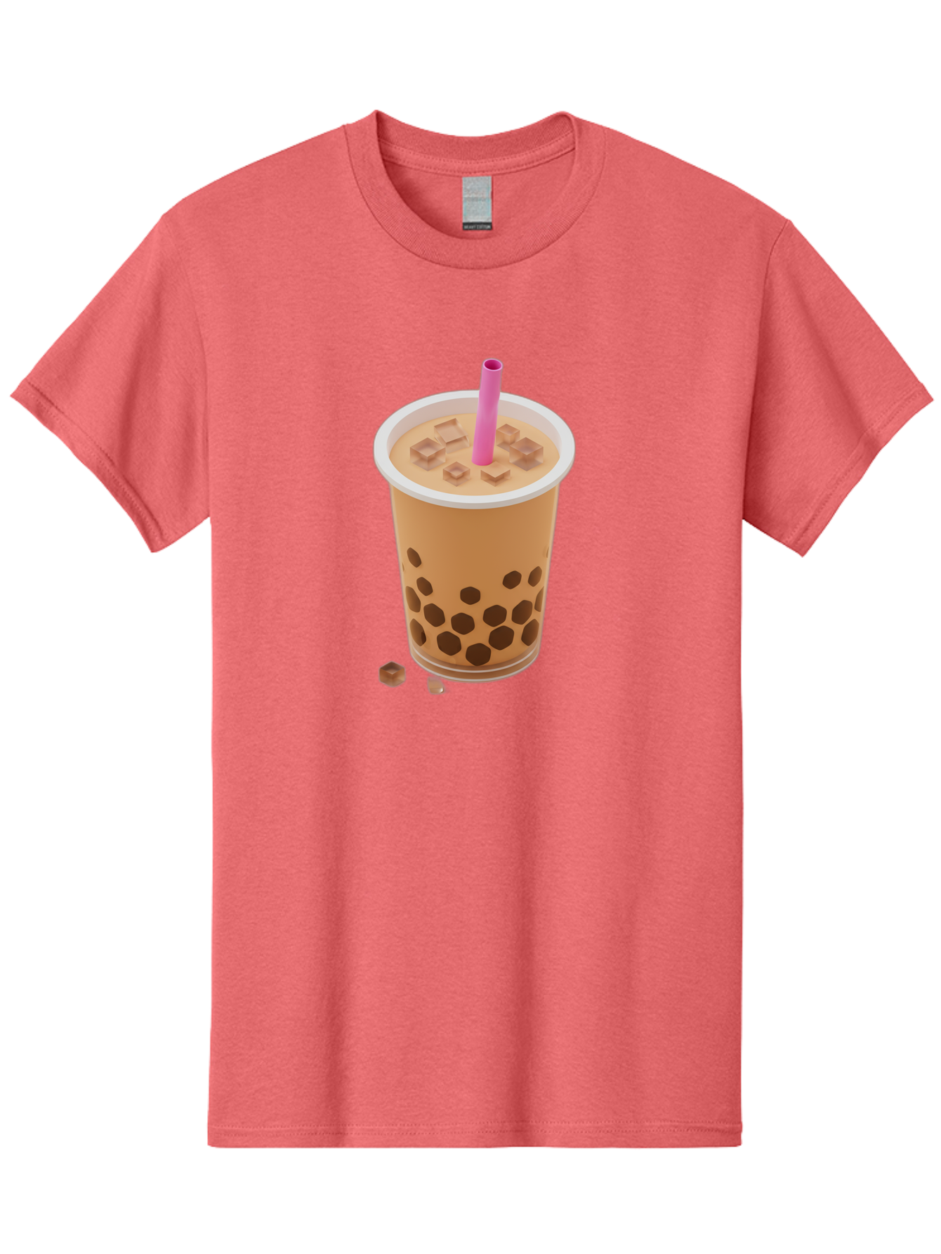 Boba-Tea-4 Men'S Graphic Tee, 100% Cotton, Comfortable Casual Summer Wear, Machine Washable, Boba Milk Tea, Bubble Tea, Milktea, Tapioca Pearls, Coffee Drink, Tea Beverage, Pink Straw, Brown Cubes, Trendy Drink, Refreshing Beverage, Bac662