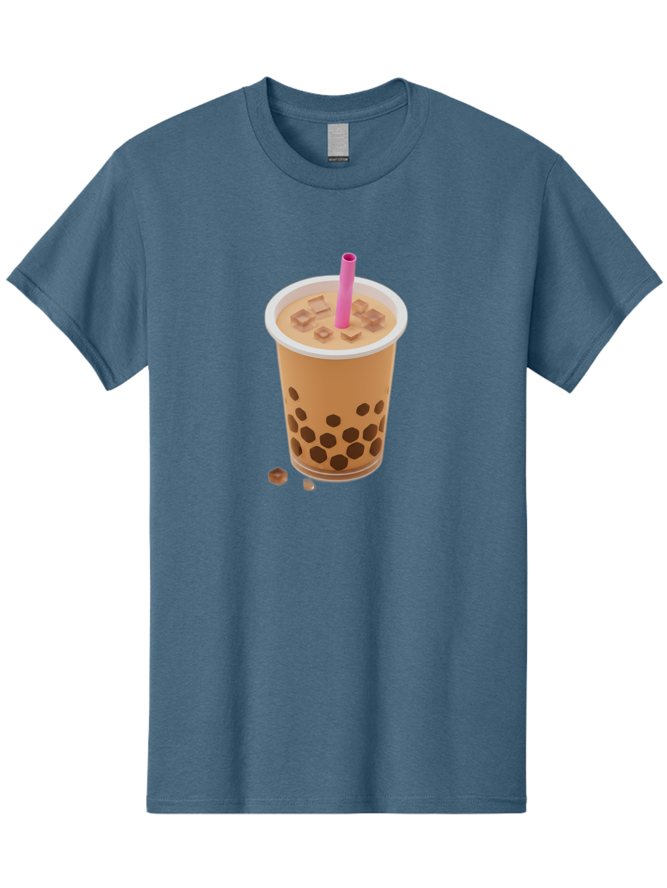 Boba-Tea-4 Men'S Graphic Tee, 100% Cotton, Comfortable Casual Summer Wear, Machine Washable, Boba Milk Tea, Bubble Tea, Milktea, Tapioca Pearls, Coffee Drink, Tea Beverage, Pink Straw, Brown Cubes, Trendy Drink, Refreshing Beverage, Bac662