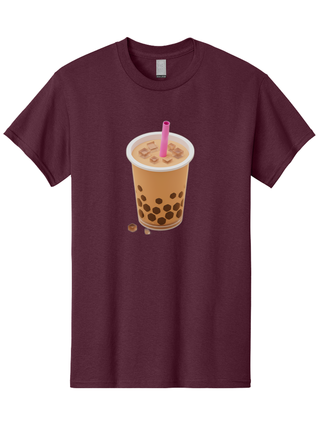 Boba-Tea-4 Men'S Graphic Tee, 100% Cotton, Comfortable Casual Summer Wear, Machine Washable, Boba Milk Tea, Bubble Tea, Milktea, Tapioca Pearls, Coffee Drink, Tea Beverage, Pink Straw, Brown Cubes, Trendy Drink, Refreshing Beverage, Bac662