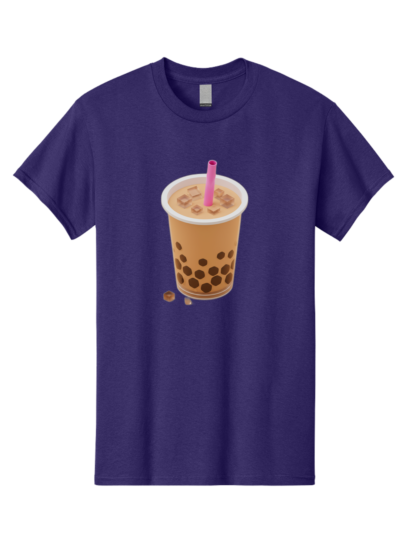 Boba-Tea-4 Men'S Graphic Tee, 100% Cotton, Comfortable Casual Summer Wear, Machine Washable, Boba Milk Tea, Bubble Tea, Milktea, Tapioca Pearls, Coffee Drink, Tea Beverage, Pink Straw, Brown Cubes, Trendy Drink, Refreshing Beverage, Bac662