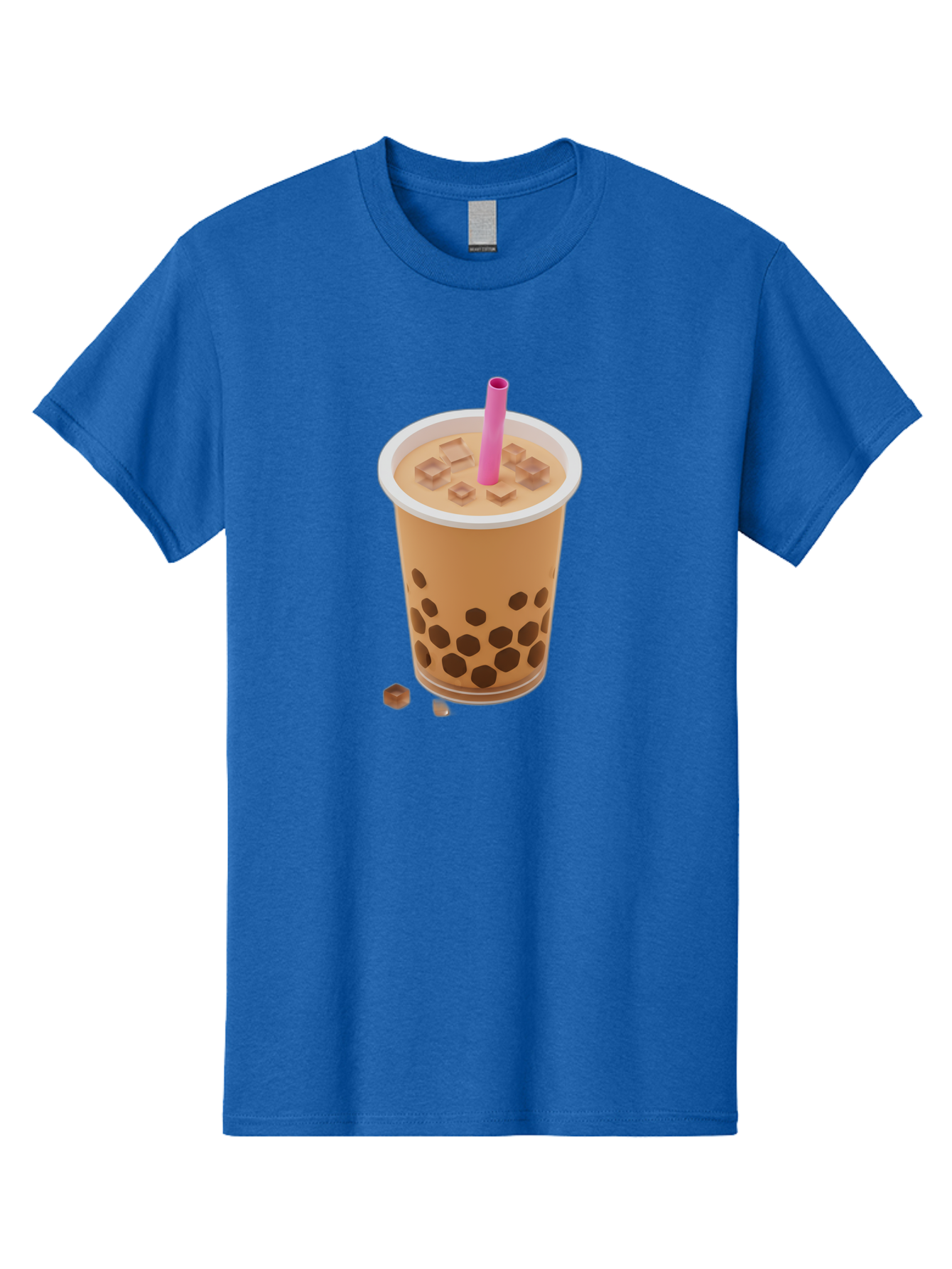 Boba-Tea-4 Men'S Graphic Tee, 100% Cotton, Comfortable Casual Summer Wear, Machine Washable, Boba Milk Tea, Bubble Tea, Milktea, Tapioca Pearls, Coffee Drink, Tea Beverage, Pink Straw, Brown Cubes, Trendy Drink, Refreshing Beverage, Bac662