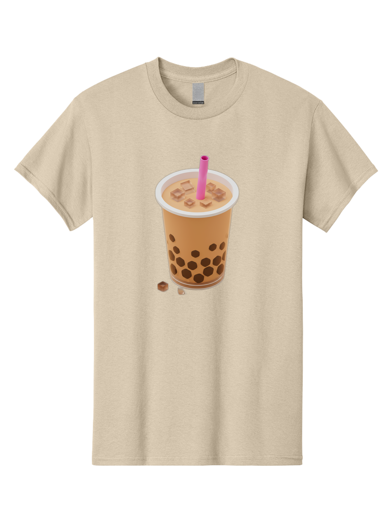 Boba-Tea-4 Men'S Graphic Tee, 100% Cotton, Comfortable Casual Summer Wear, Machine Washable, Boba Milk Tea, Bubble Tea, Milktea, Tapioca Pearls, Coffee Drink, Tea Beverage, Pink Straw, Brown Cubes, Trendy Drink, Refreshing Beverage, Bac662