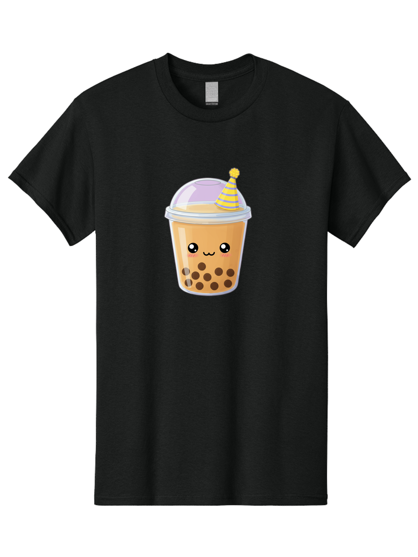 Boba-Tea-6 Men'S Graphic Tee, 100% Cotton, Comfortable Casual Summer Wear, Machine Washable, Bubble Tea, Boba Drink, Cartoon Character, Party Hat, Smiling Face, Tea Bubbles, Festive Drink, Cute Illustration, Kawaii Culture Bac664