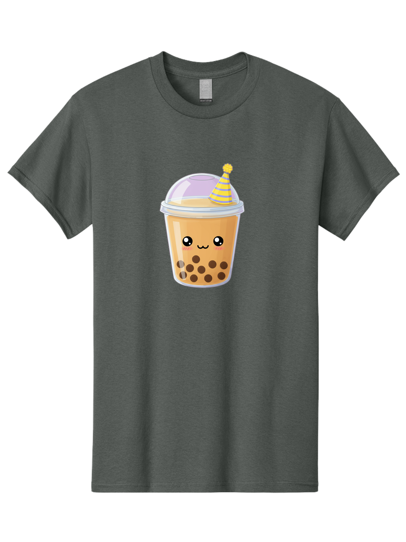 Boba-Tea-6 Men'S Graphic Tee, 100% Cotton, Comfortable Casual Summer Wear, Machine Washable, Bubble Tea, Boba Drink, Cartoon Character, Party Hat, Smiling Face, Tea Bubbles, Festive Drink, Cute Illustration, Kawaii Culture Bac664