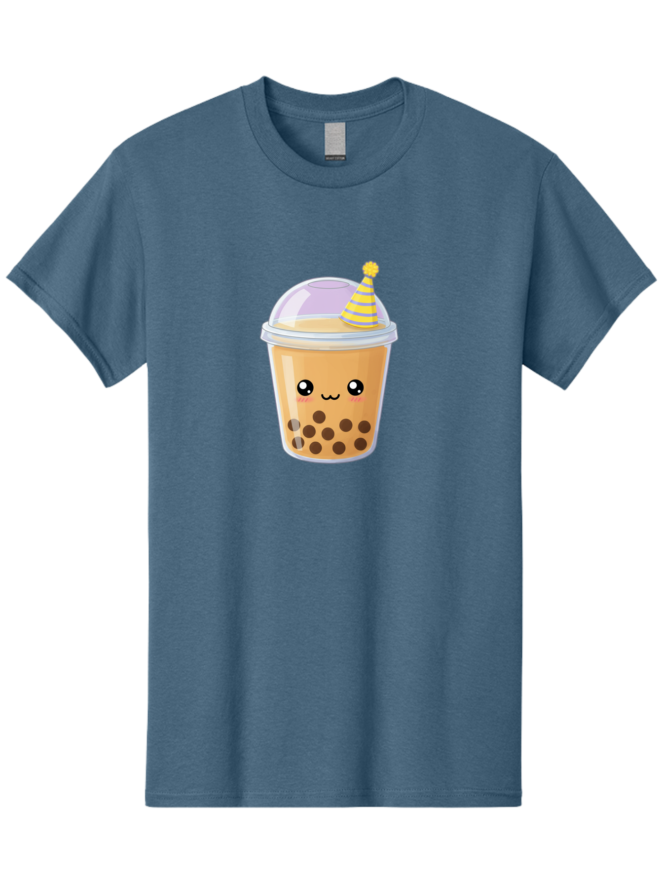 Boba-Tea-6 Men'S Graphic Tee, 100% Cotton, Comfortable Casual Summer Wear, Machine Washable, Bubble Tea, Boba Drink, Cartoon Character, Party Hat, Smiling Face, Tea Bubbles, Festive Drink, Cute Illustration, Kawaii Culture Bac664