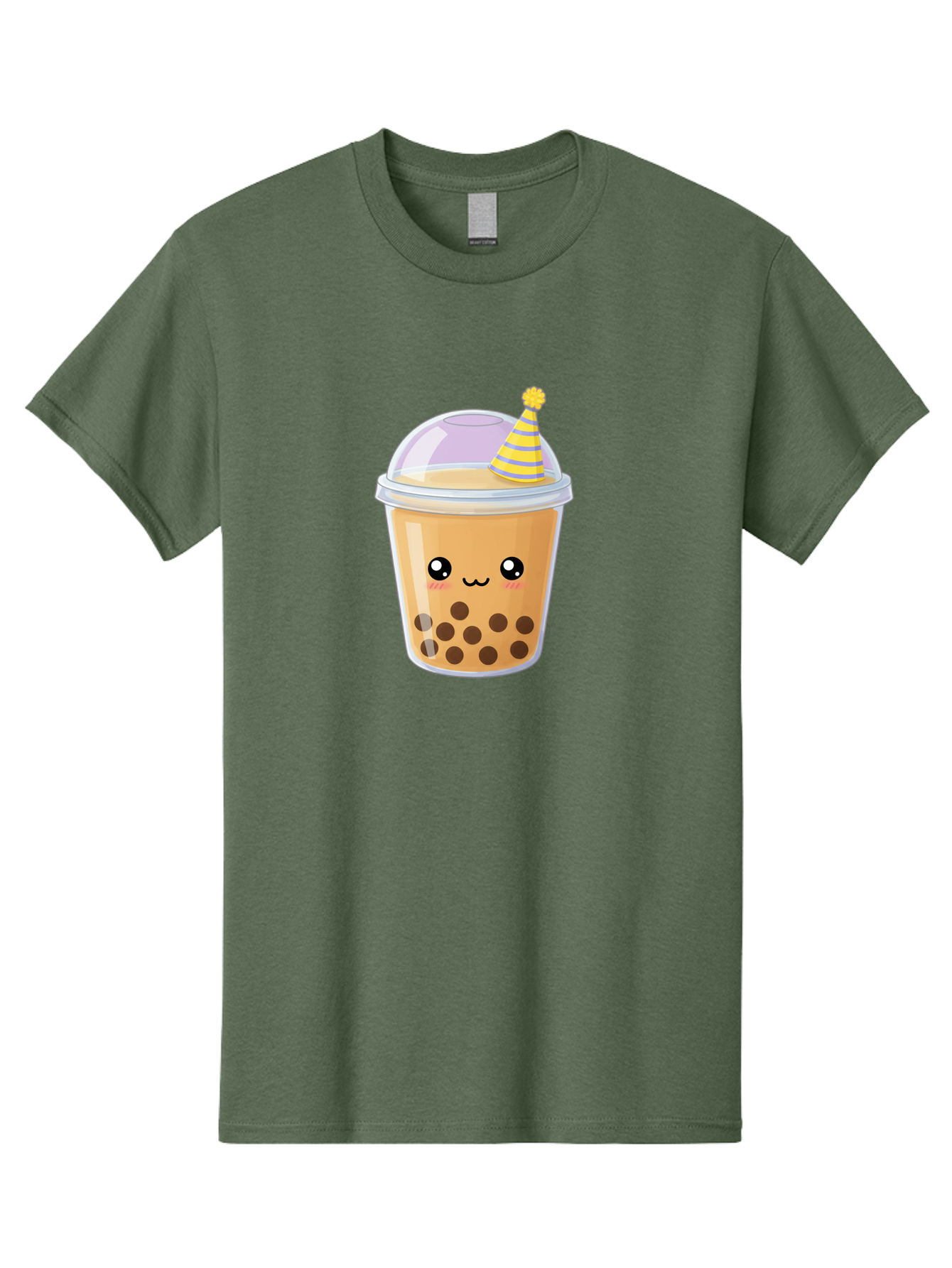 Boba-Tea-6 Men'S Graphic Tee, 100% Cotton, Comfortable Casual Summer Wear, Machine Washable, Bubble Tea, Boba Drink, Cartoon Character, Party Hat, Smiling Face, Tea Bubbles, Festive Drink, Cute Illustration, Kawaii Culture Bac664