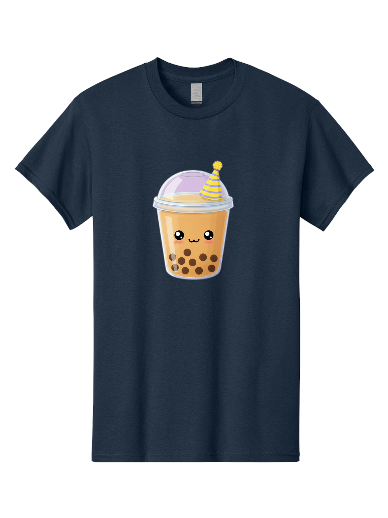 Boba-Tea-6 Men'S Graphic Tee, 100% Cotton, Comfortable Casual Summer Wear, Machine Washable, Bubble Tea, Boba Drink, Cartoon Character, Party Hat, Smiling Face, Tea Bubbles, Festive Drink, Cute Illustration, Kawaii Culture Bac664