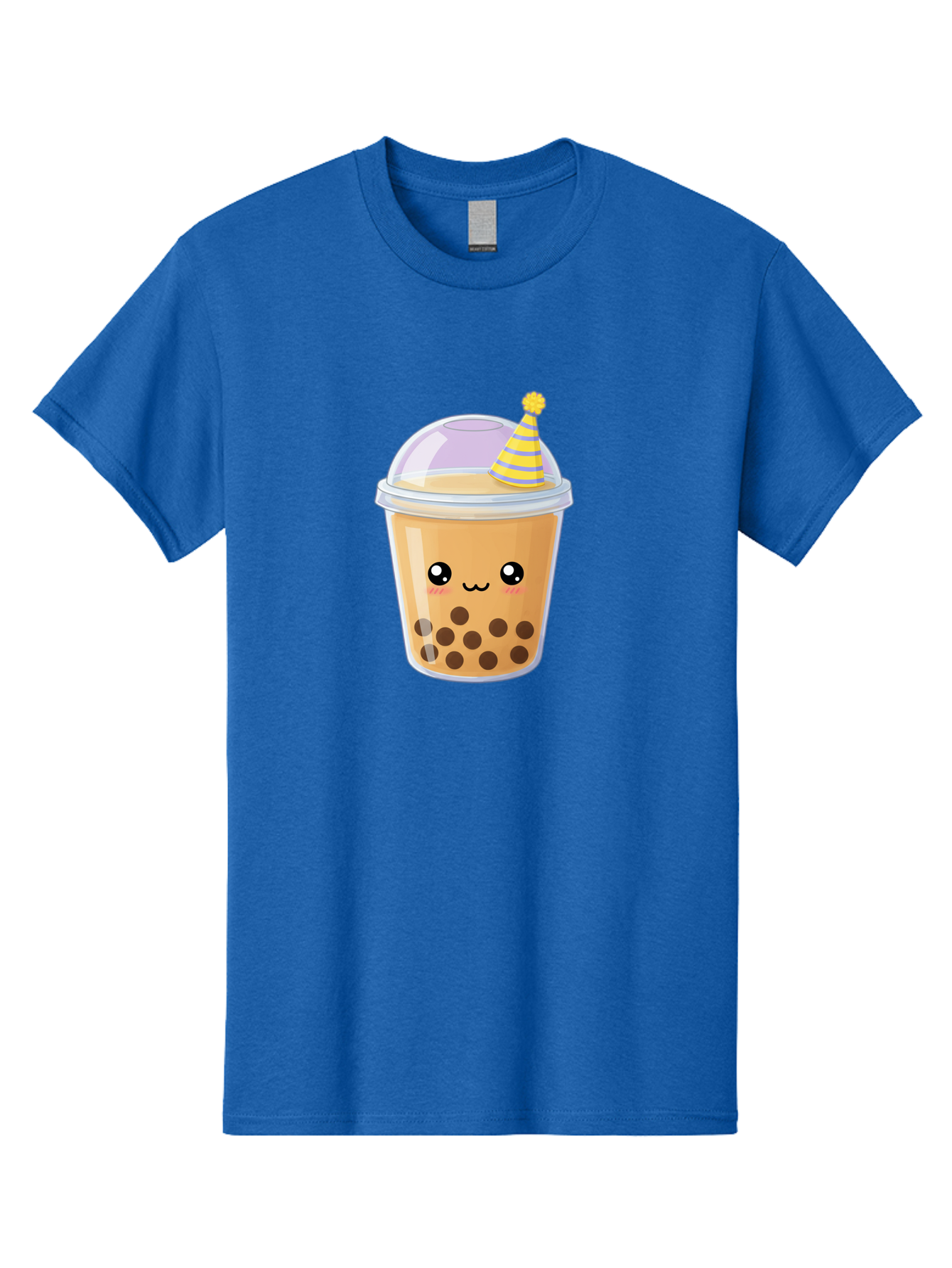 Boba-Tea-6 Men'S Graphic Tee, 100% Cotton, Comfortable Casual Summer Wear, Machine Washable, Bubble Tea, Boba Drink, Cartoon Character, Party Hat, Smiling Face, Tea Bubbles, Festive Drink, Cute Illustration, Kawaii Culture Bac664
