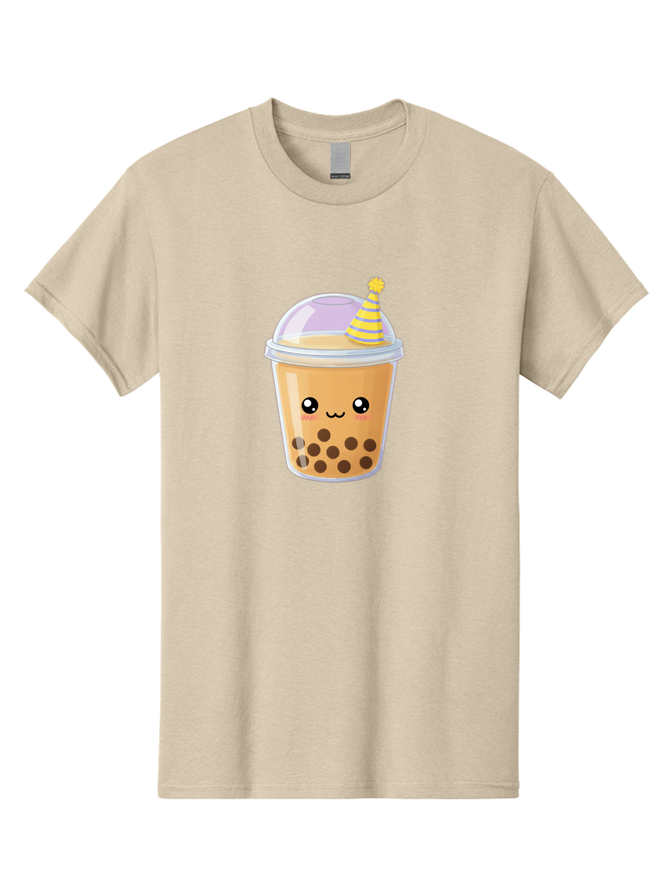 Boba-Tea-6 Men'S Graphic Tee, 100% Cotton, Comfortable Casual Summer Wear, Machine Washable, Bubble Tea, Boba Drink, Cartoon Character, Party Hat, Smiling Face, Tea Bubbles, Festive Drink, Cute Illustration, Kawaii Culture Bac664